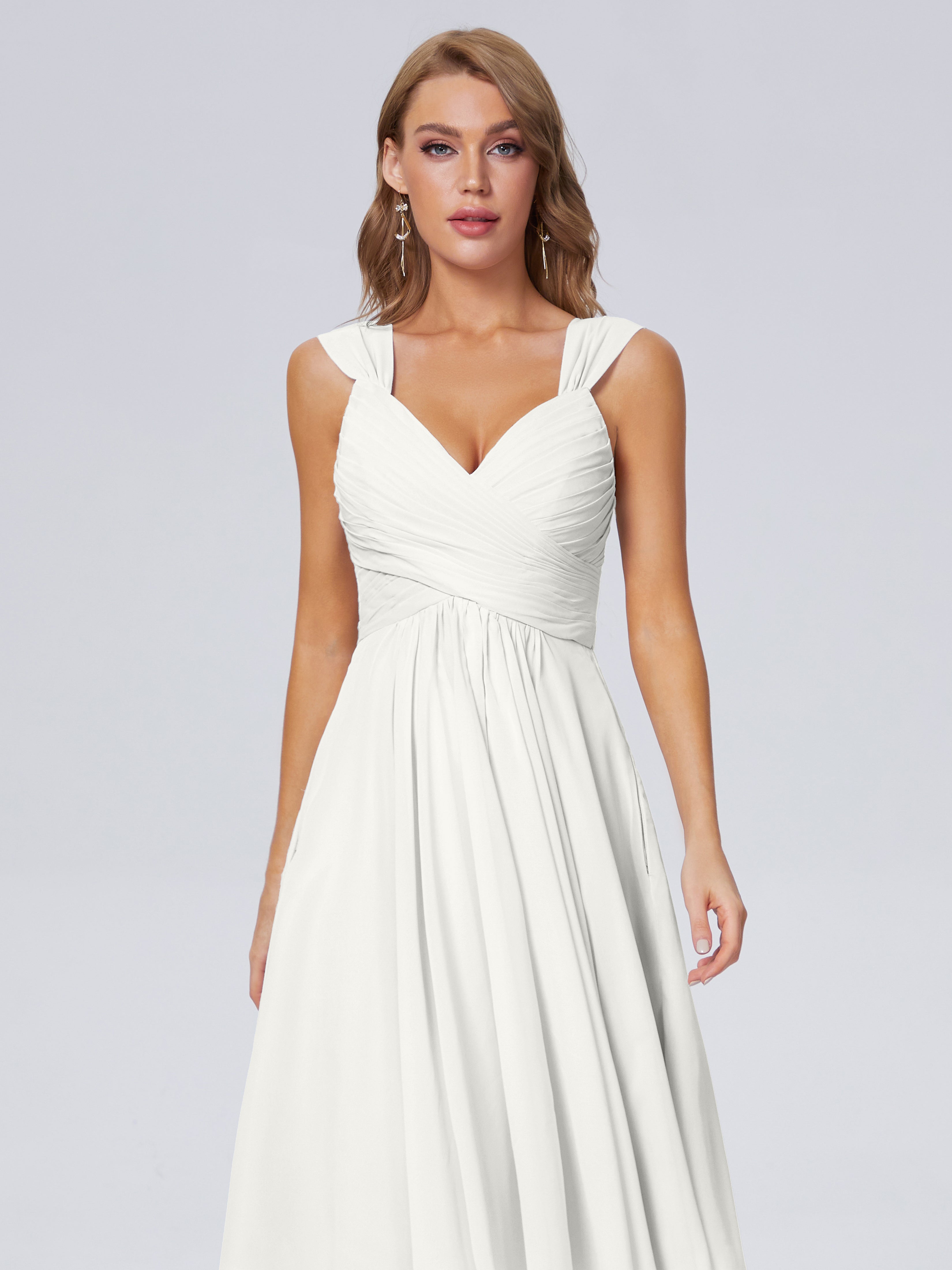 Robe Demoiselle D Honneur Ivoire Abordable Bretelles Courtes Mousseline Robes Demoiselle D'Honneur