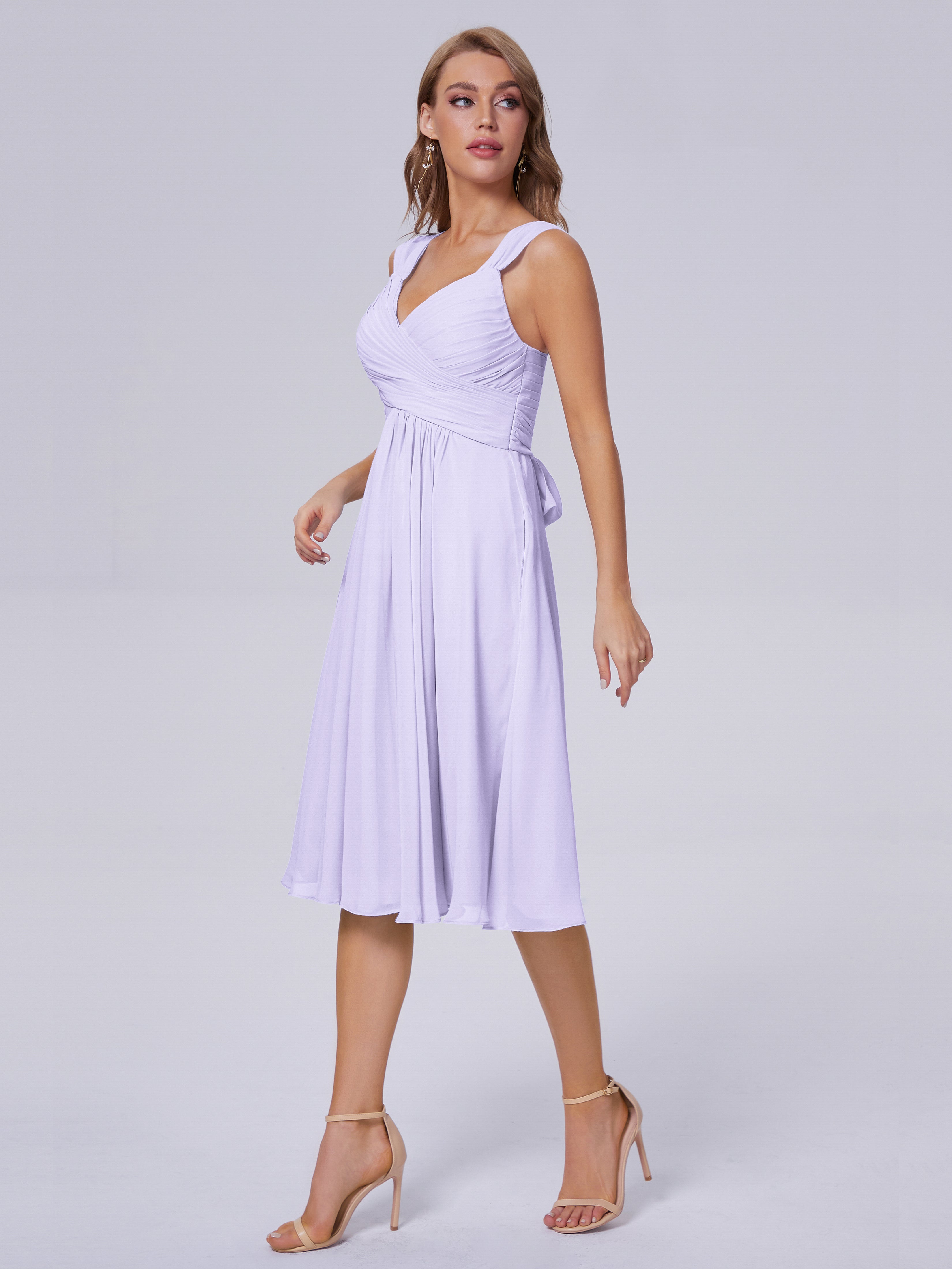 Robe Demoiselle Honneur Lilas Abordable Bretelles Courtes Mousseline Robes Demoiselle D'Honneur