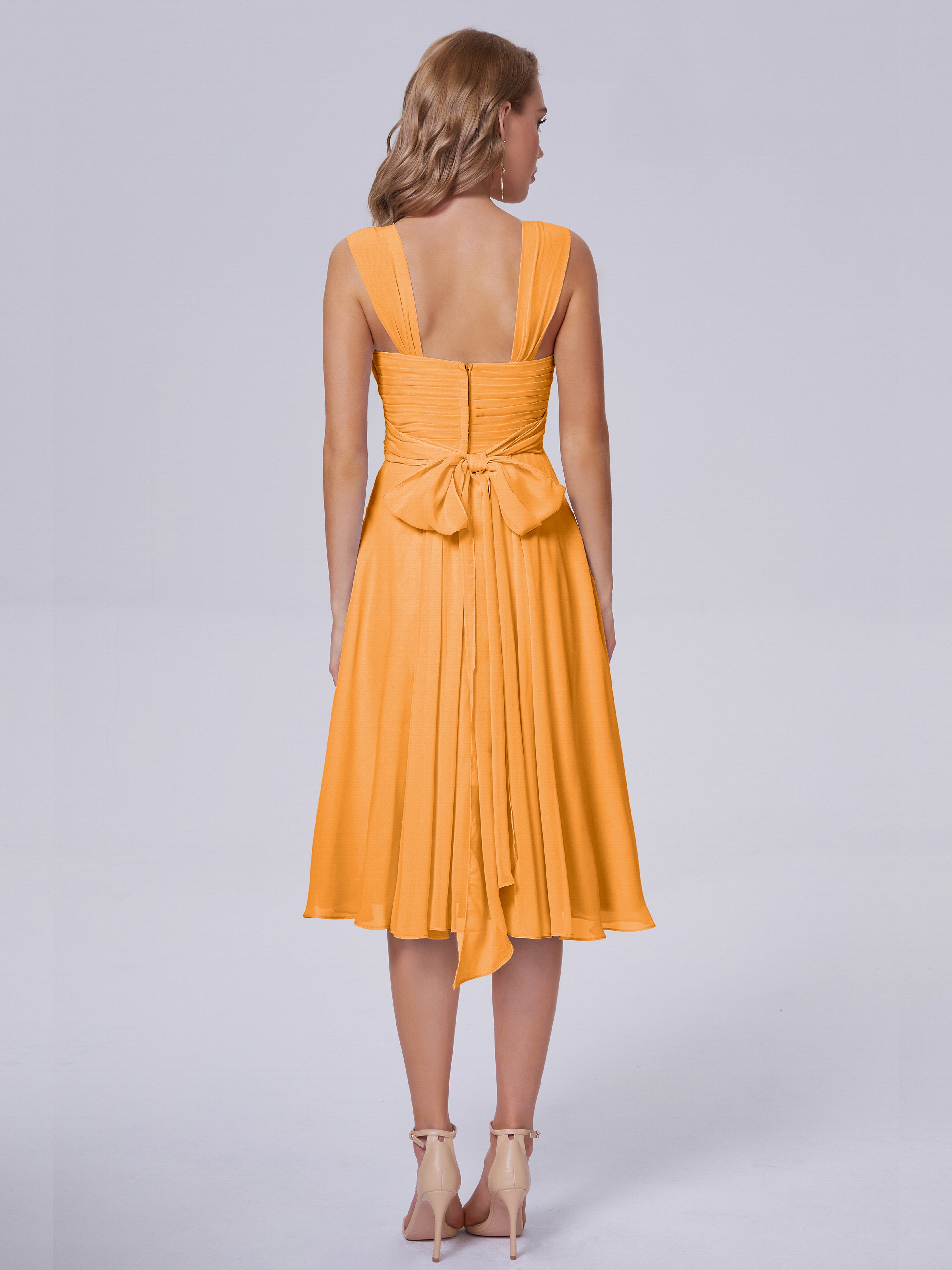 Robes De Demoiselle D'Honneur Mandarine Abordable Bretelles Courtes Mousseline Robes Demoiselle D'Honneur