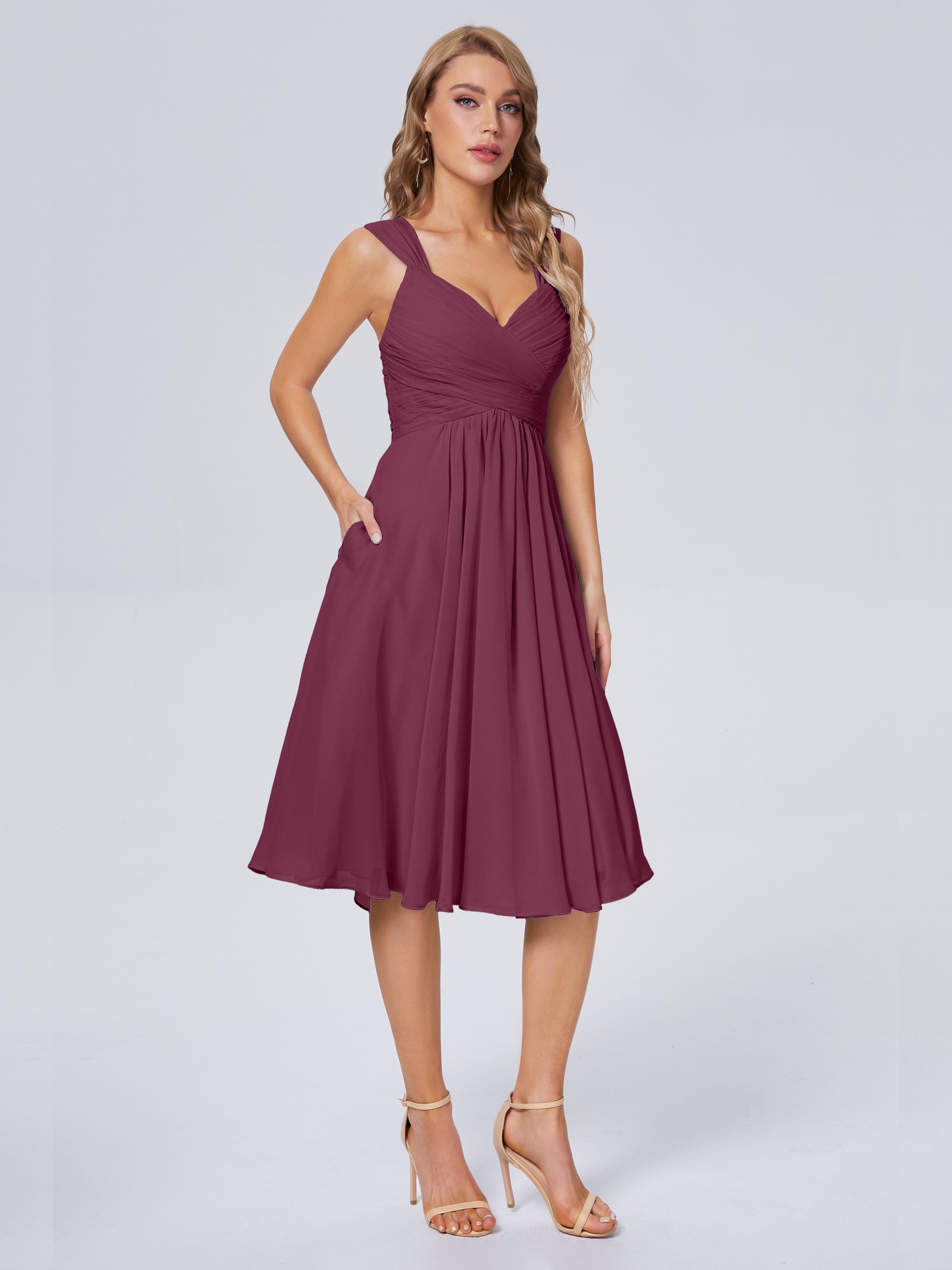 Robes De Demoiselle D'Honneur Mure Abordable Bretelles Courtes Mousseline Robes Demoiselle D'Honneur
