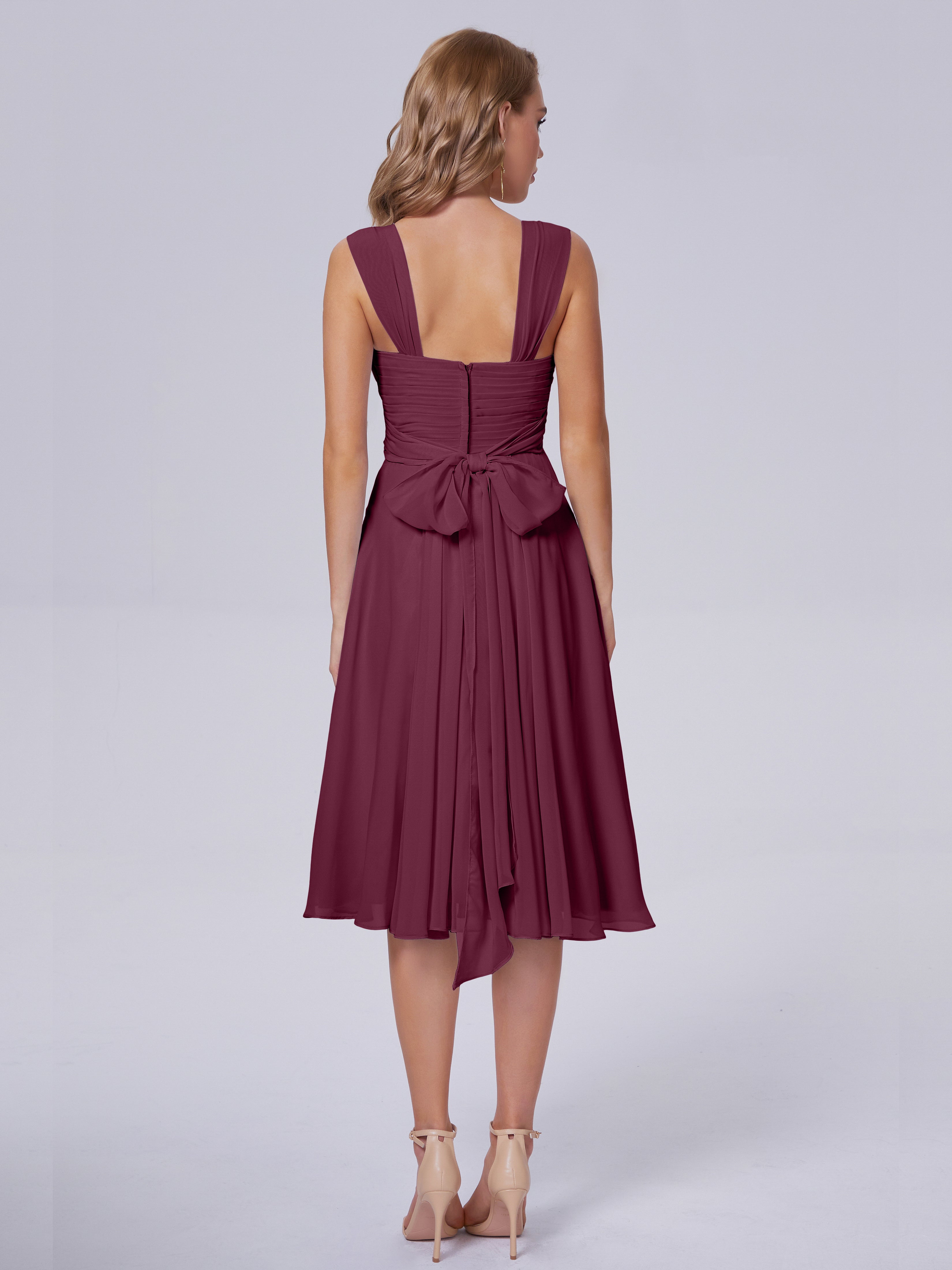 Robes De Demoiselle D'Honneur Mure Abordable Bretelles Courtes Mousseline Robes Demoiselle D'Honneur