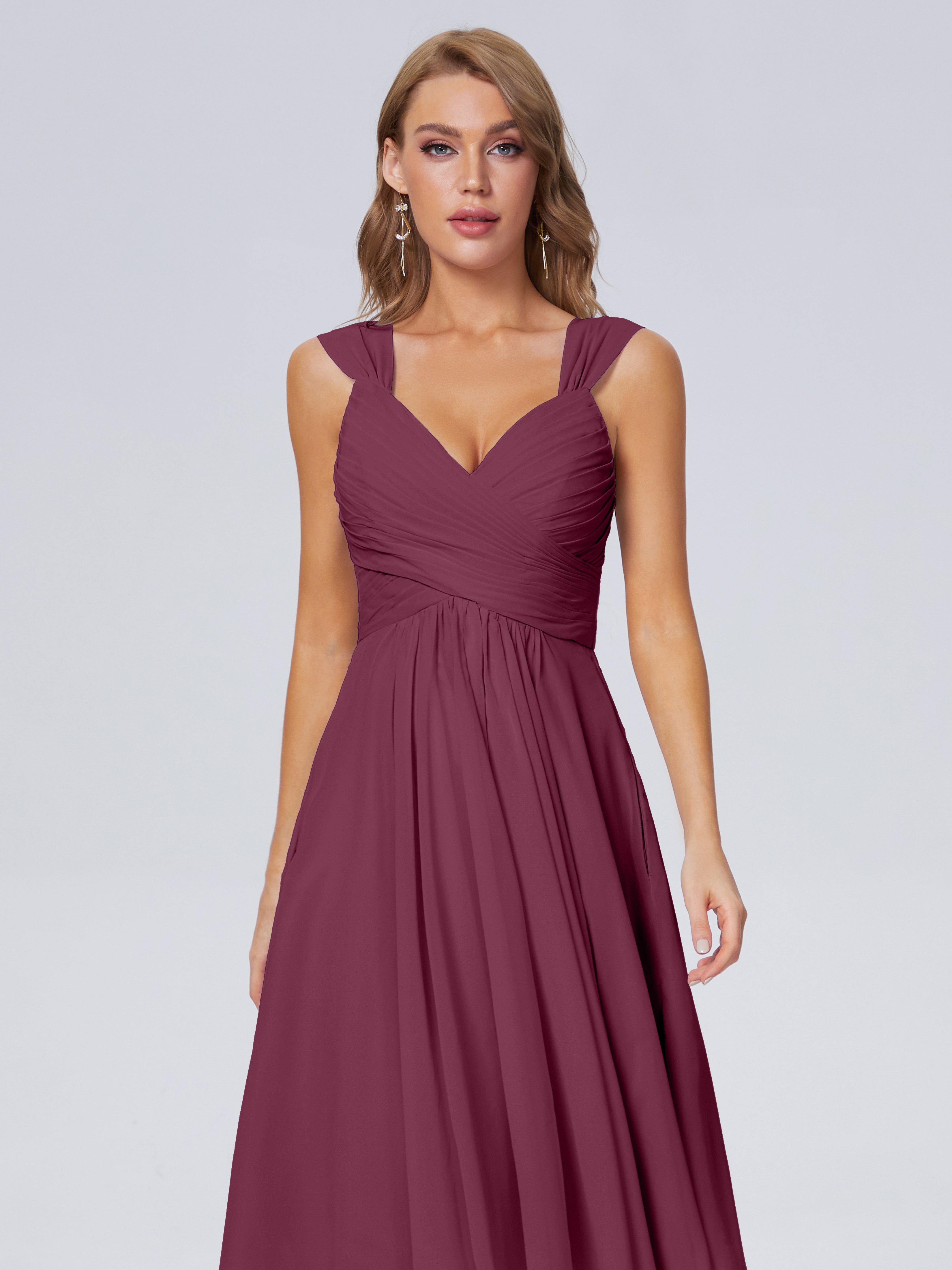 Robes De Demoiselle D'Honneur Mure Abordable Bretelles Courtes Mousseline Robes Demoiselle D'Honneur