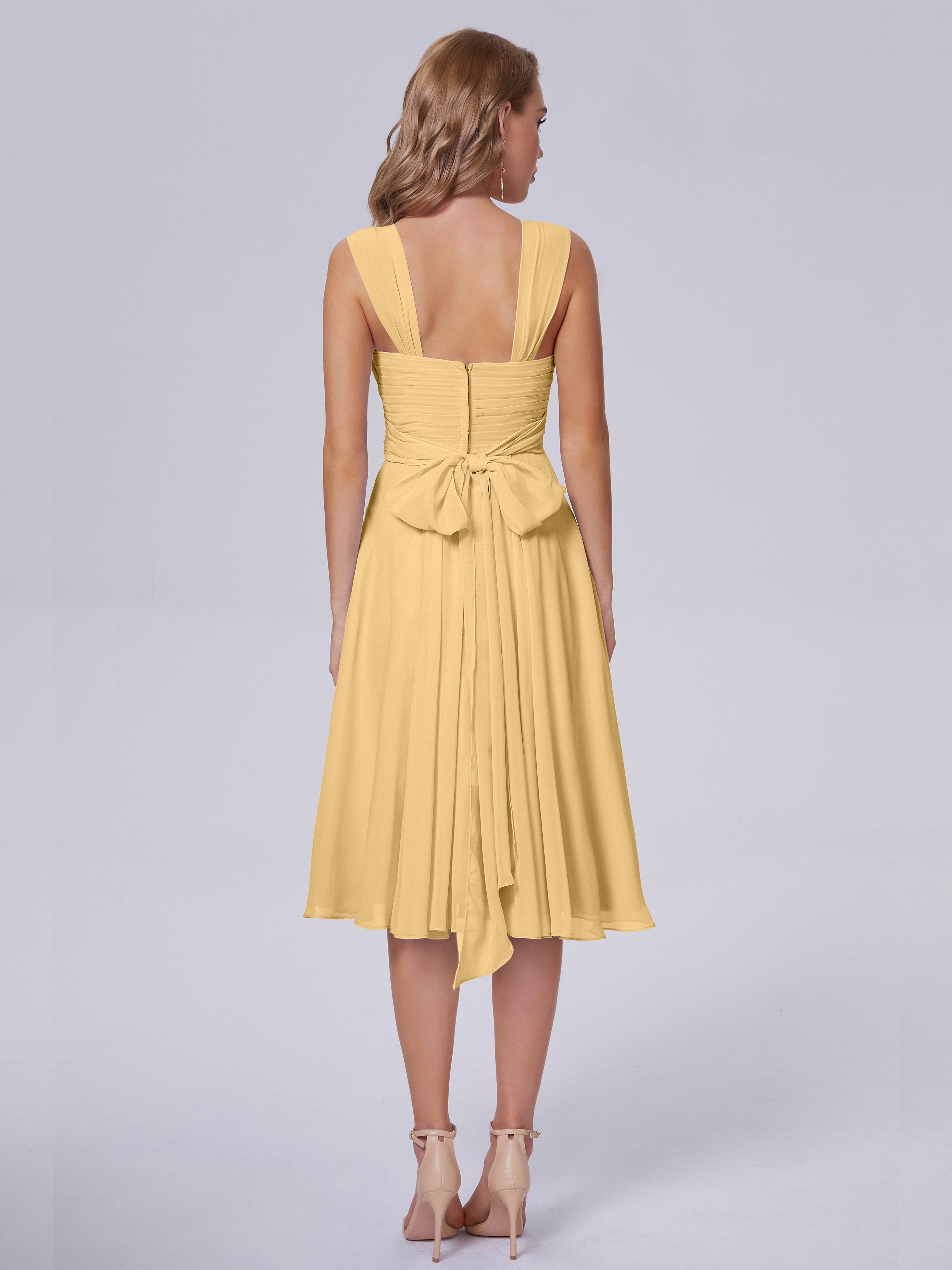 Robe Doré Demoiselle D Honneur Abordable Bretelles Courtes Mousseline Robes Demoiselle D'Honneur