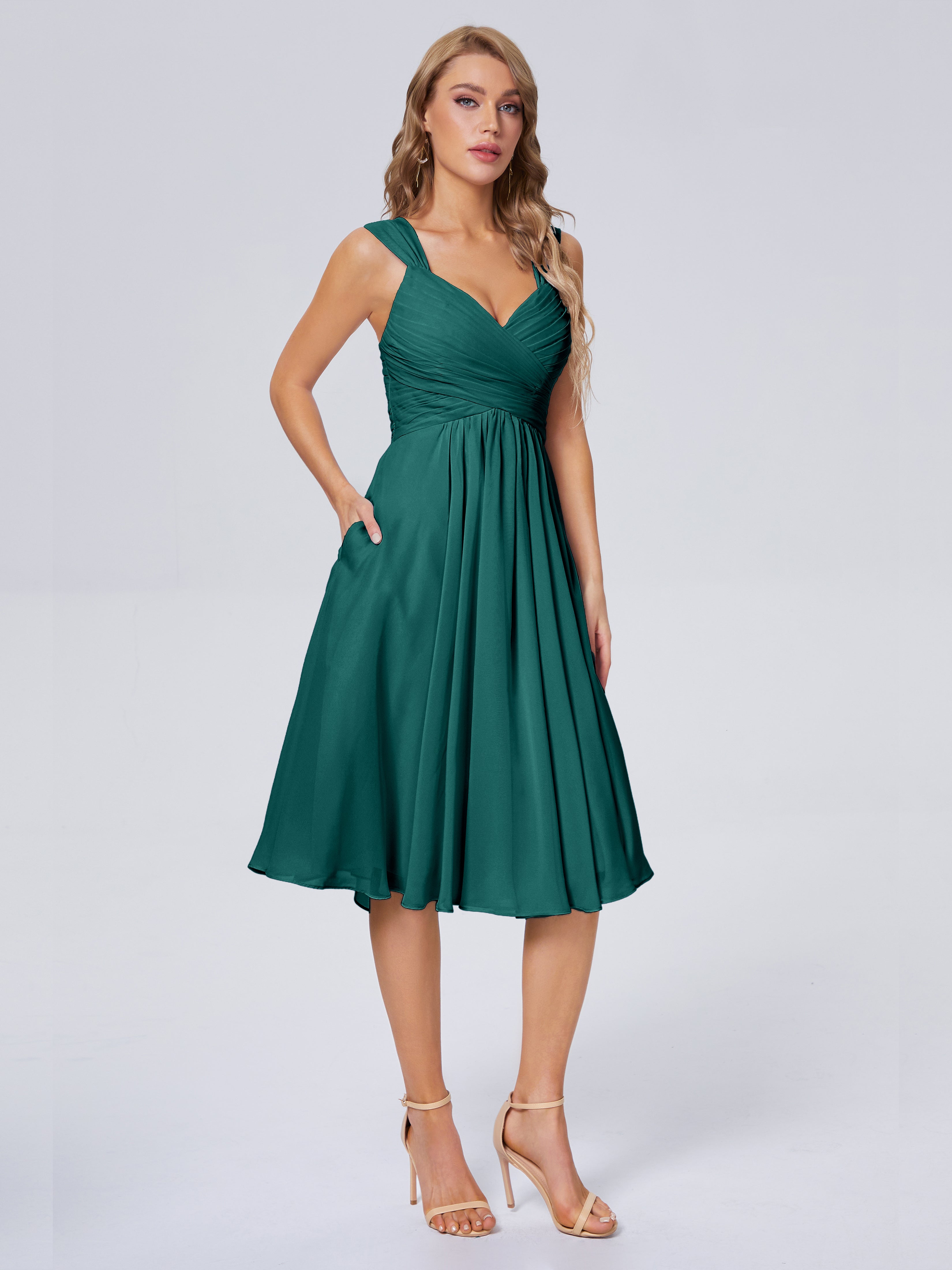 Robes De Demoiselle D'Honneur En Mousseline De Paon Abordable Bretelles Courtes Mousseline Robes Demoiselle D'Honneur