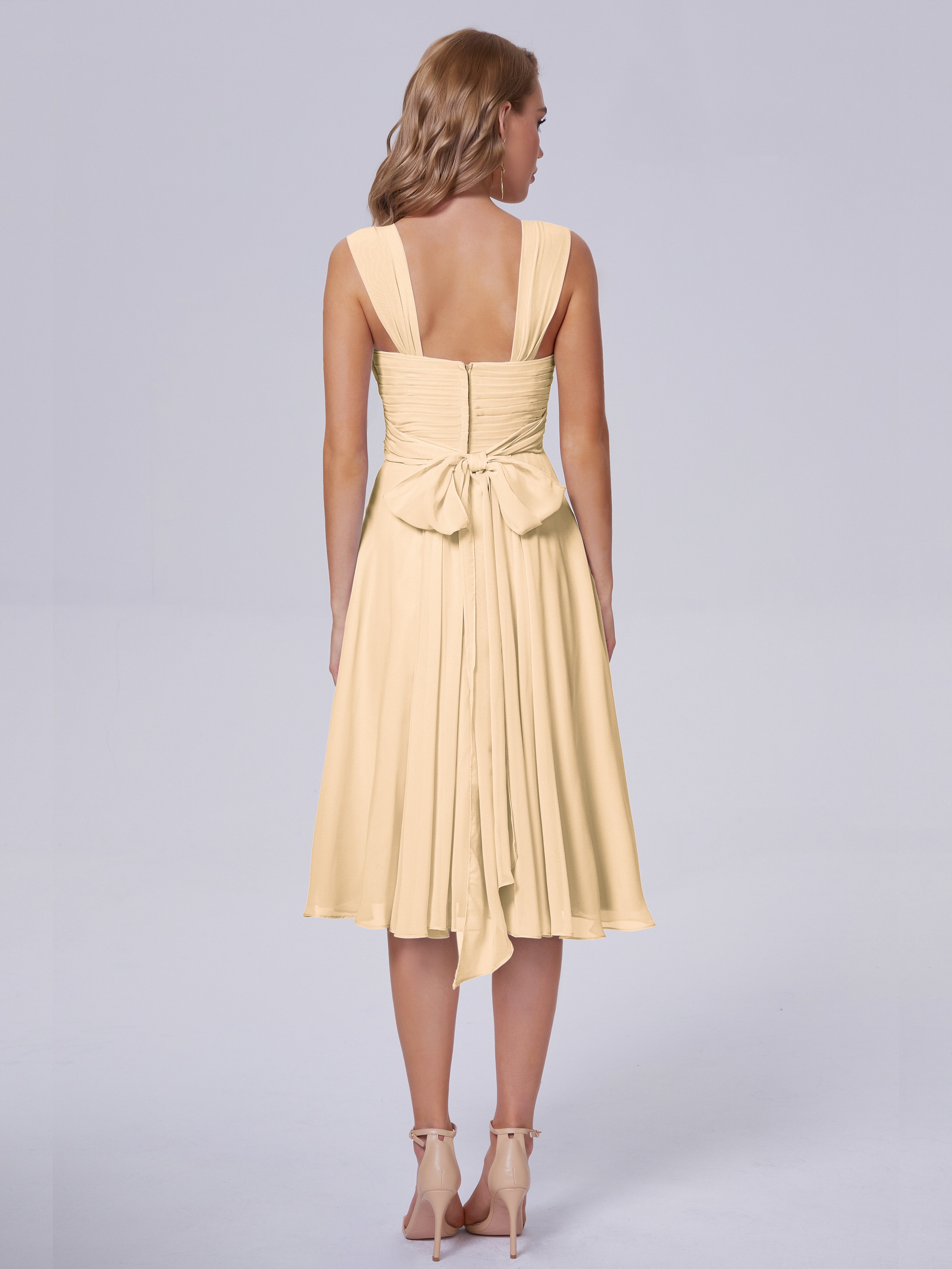 Robe De Demoiselle D Honneur Couleur Peche Abordable Bretelles Courtes Mousseline Robes Demoiselle D'Honneur