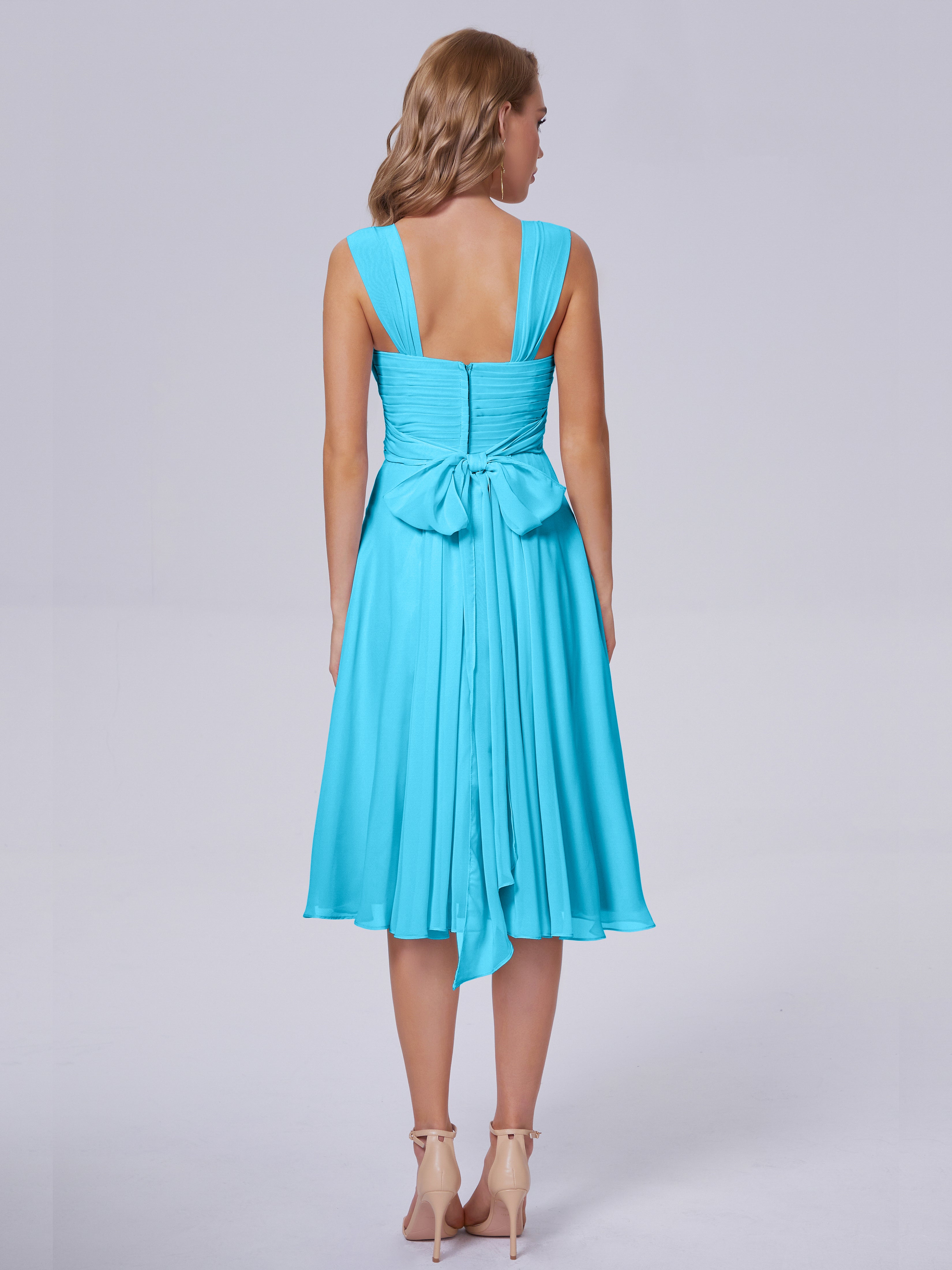 Robe De Demoiselle D'Honneur En Piscine Abordable Bretelles Courtes Mousseline Robes Demoiselle D'Honneur
