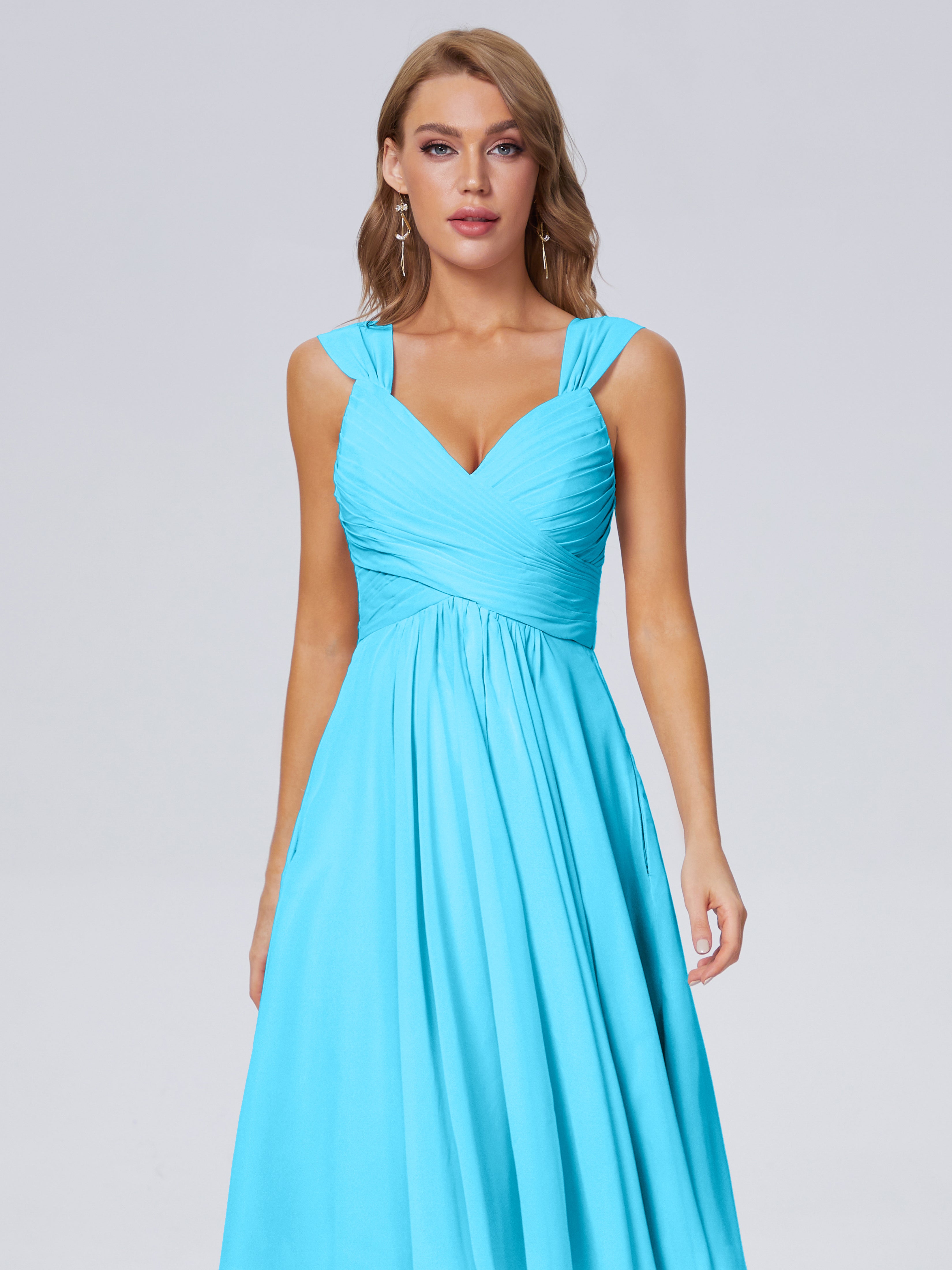 Robe De Demoiselle D'Honneur En Piscine Abordable Bretelles Courtes Mousseline Robes Demoiselle D'Honneur