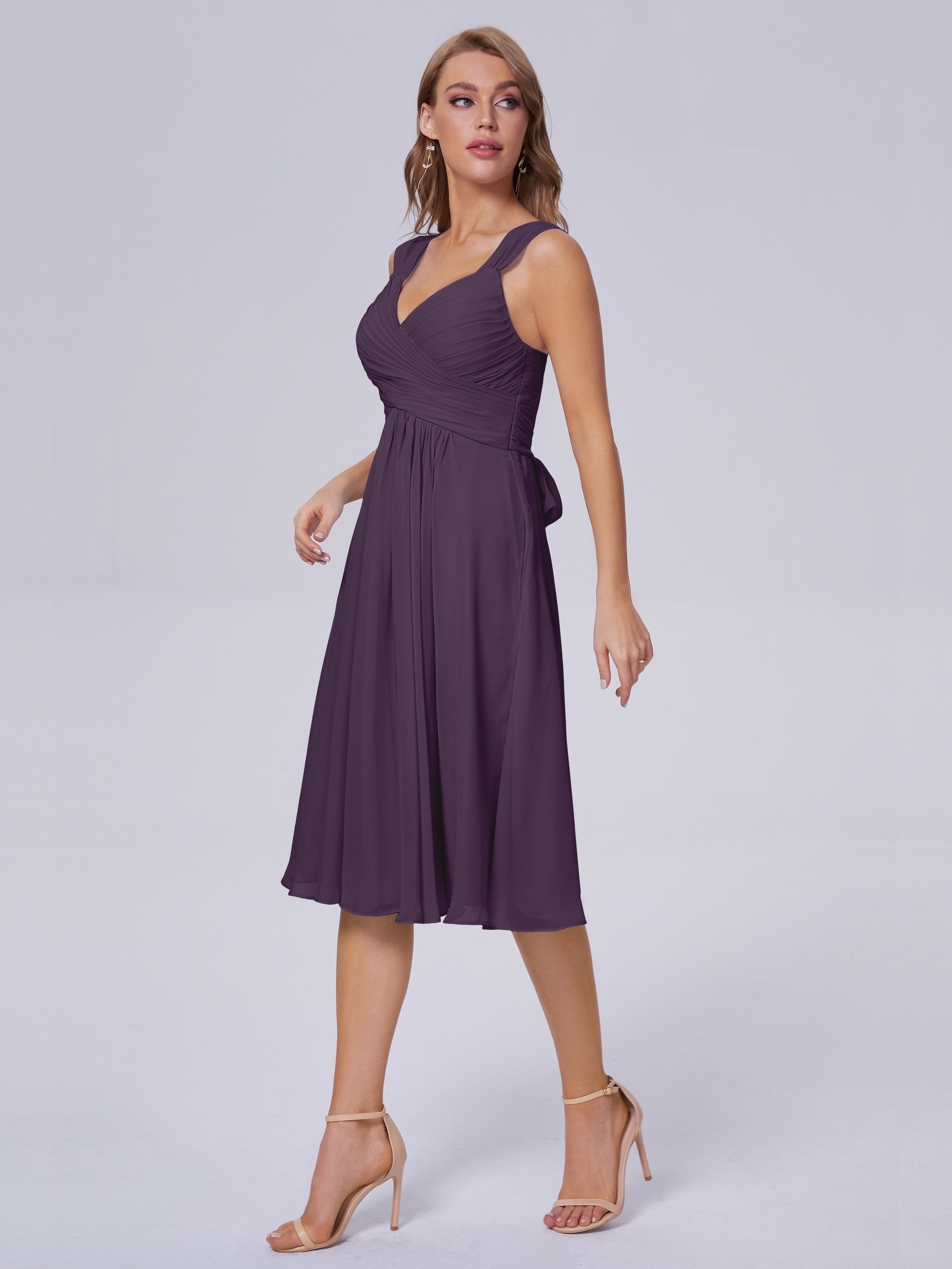 Robe Demoiselle D Honneur Plume Abordable Bretelles Courtes Mousseline Robes Demoiselle D'Honneur