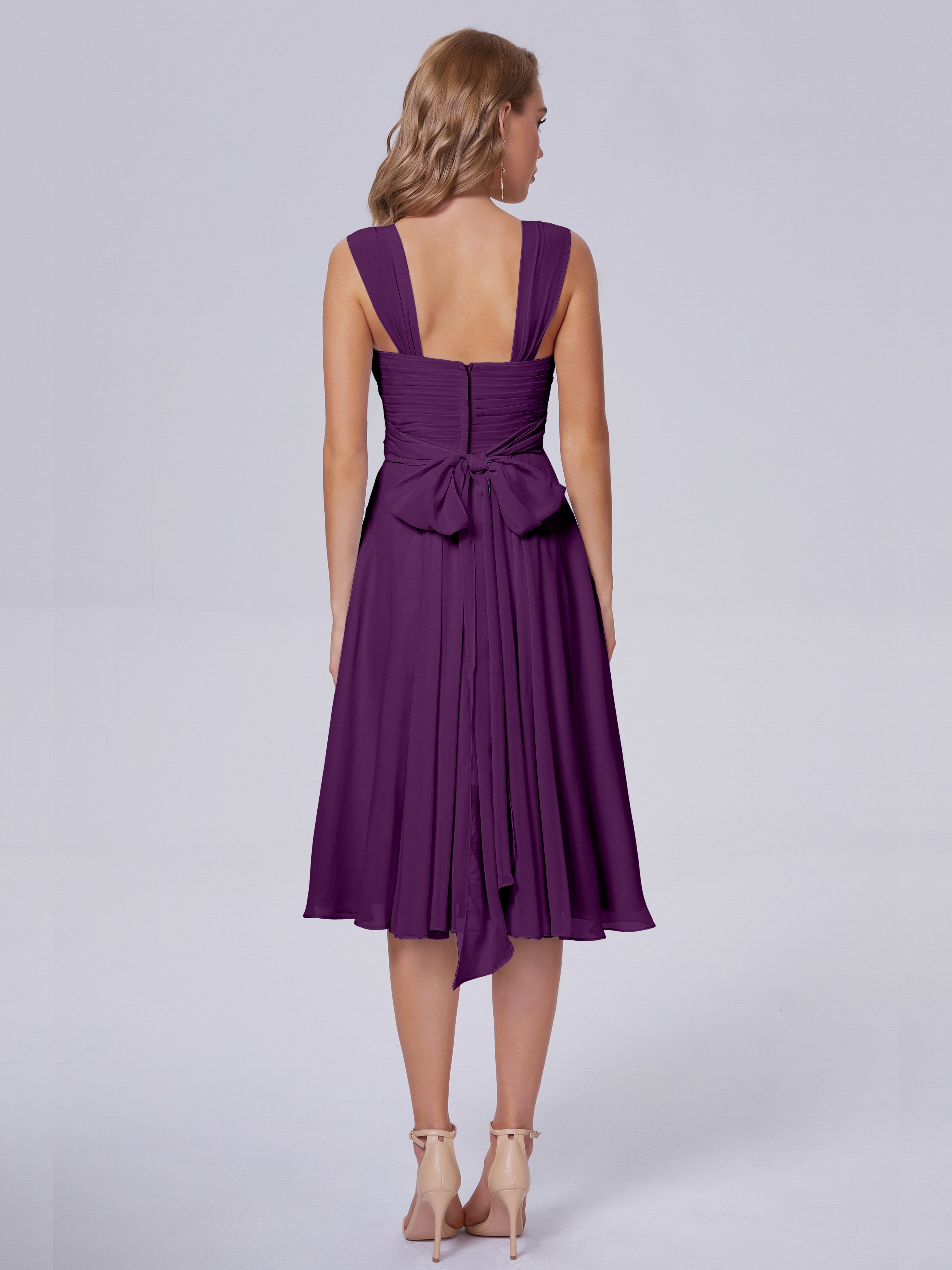 Robes De Demoiselle D'Honneur En Raisin Abordable Bretelles Courtes Mousseline Robes Demoiselle D'Honneur