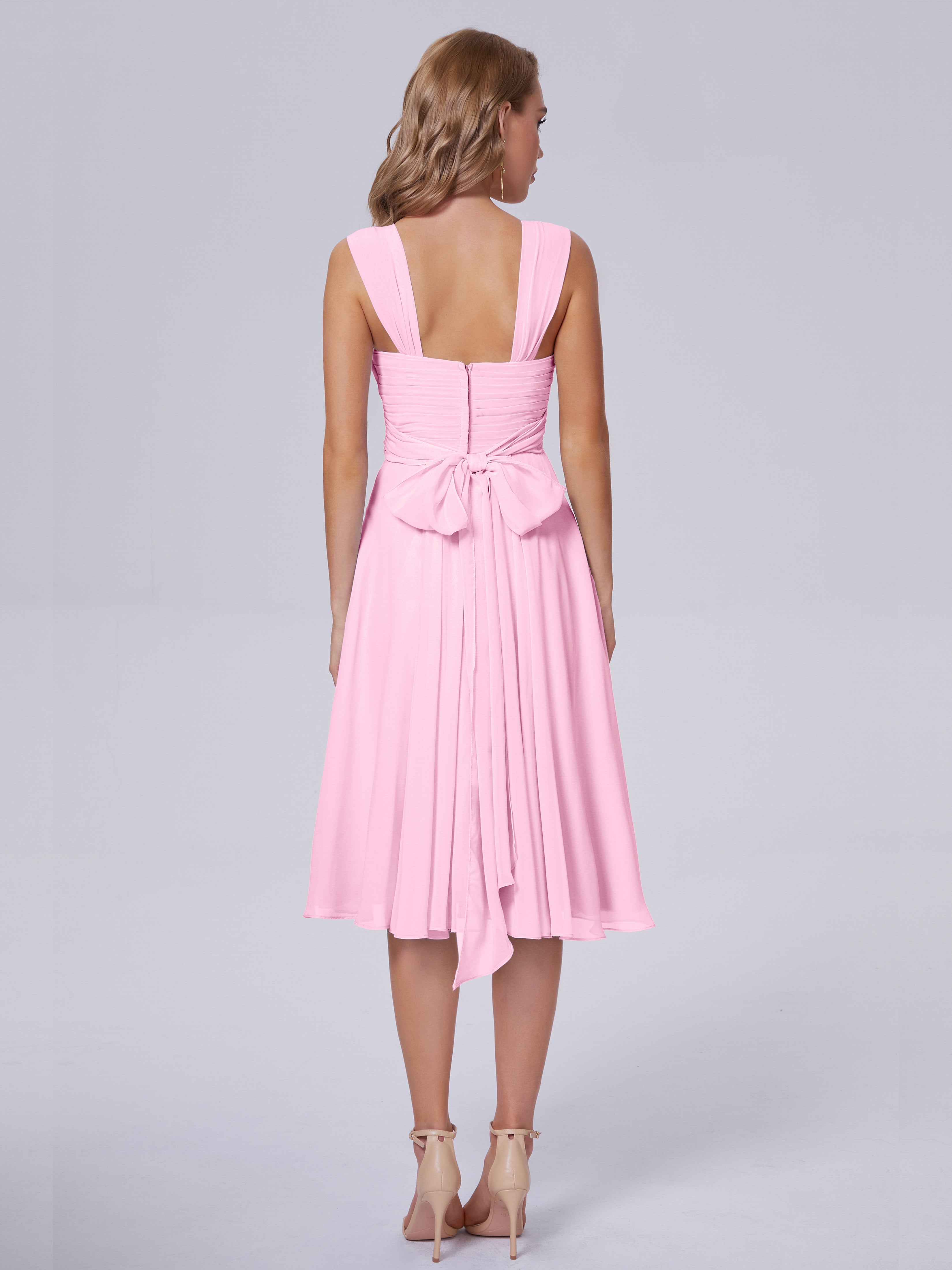 Robe Demoiselle D Honneur Rose Bonbon Abordable Bretelles Courtes Mousseline Robes Demoiselle D'Honneur