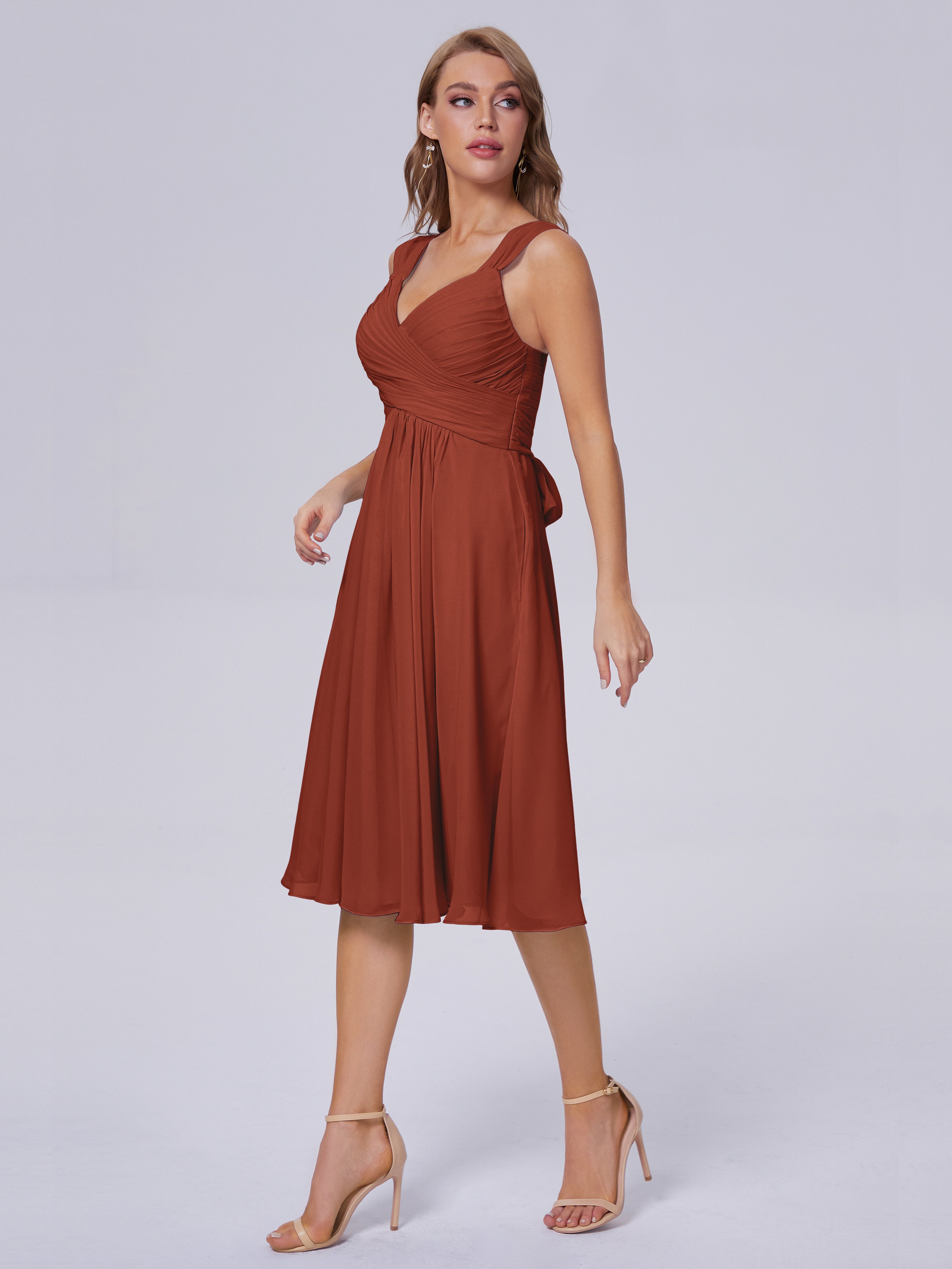 Demoiselle D'Honneur De Rouille Abordable Bretelles Courtes Mousseline Robes Demoiselle D'Honneur