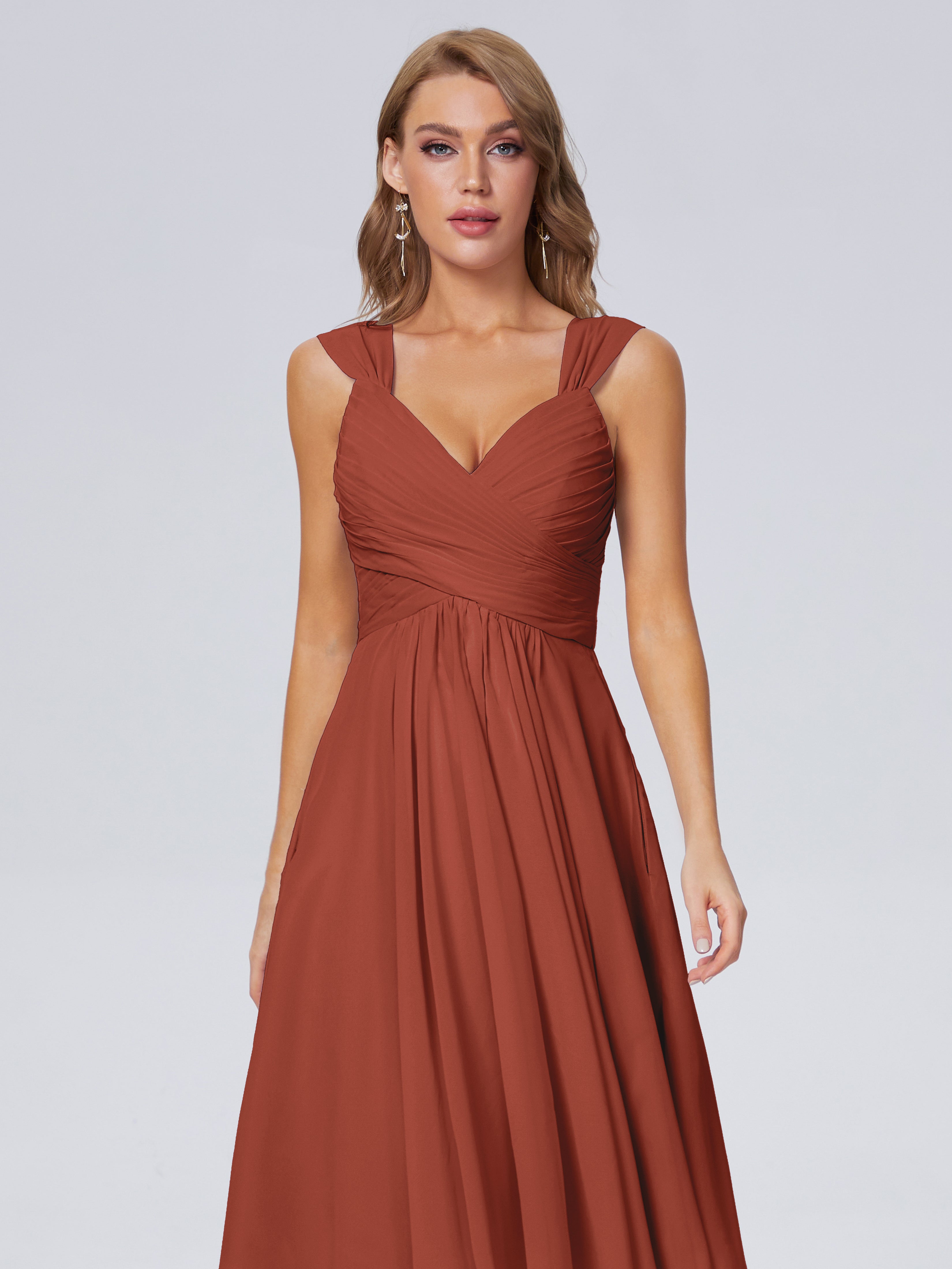 Demoiselle D'Honneur De Rouille Abordable Bretelles Courtes Mousseline Robes Demoiselle D'Honneur