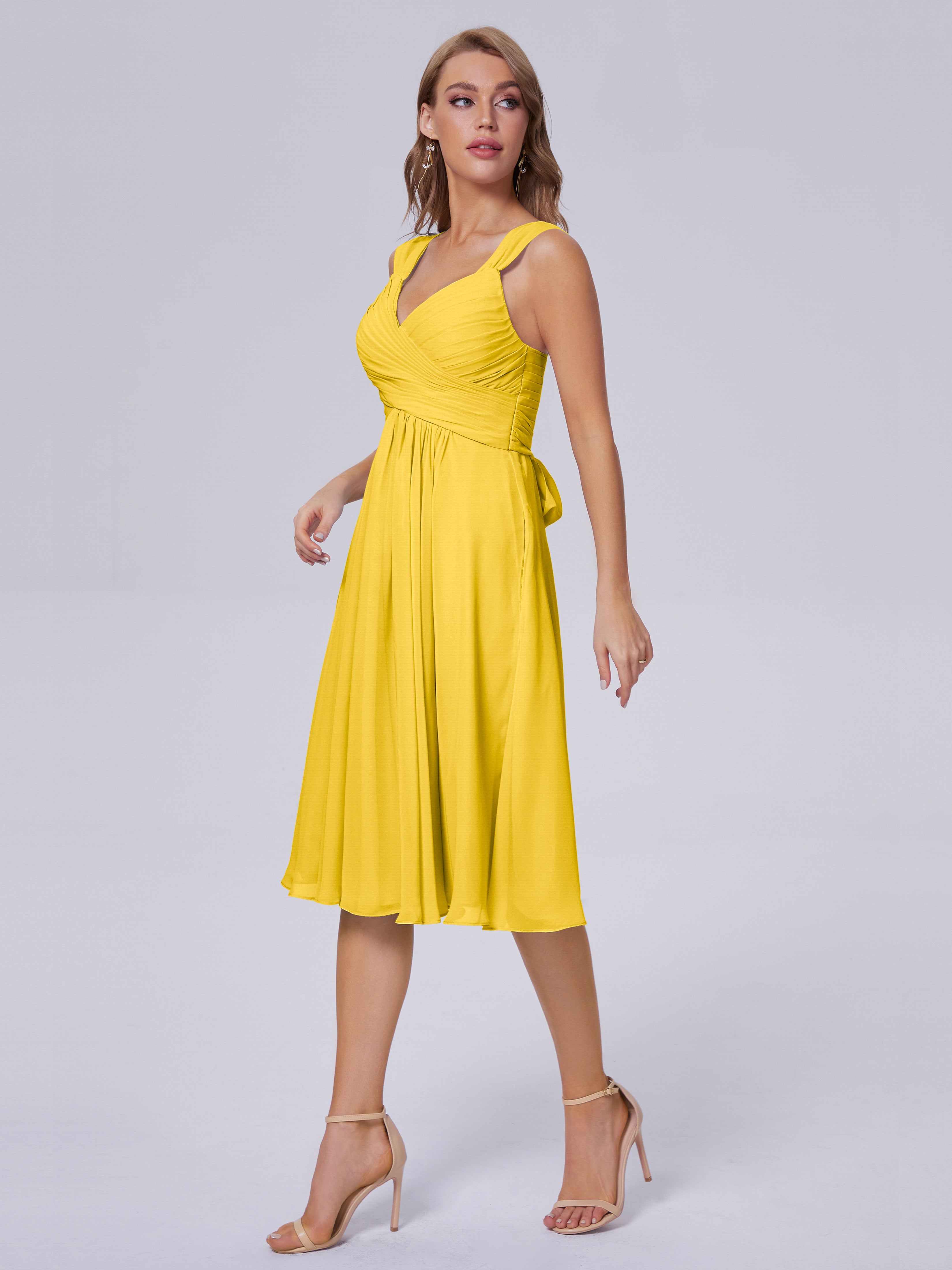 Robe De Demoiselle D'Honneur Souci Abordable Bretelles Courtes Mousseline Robes Demoiselle D'Honneur