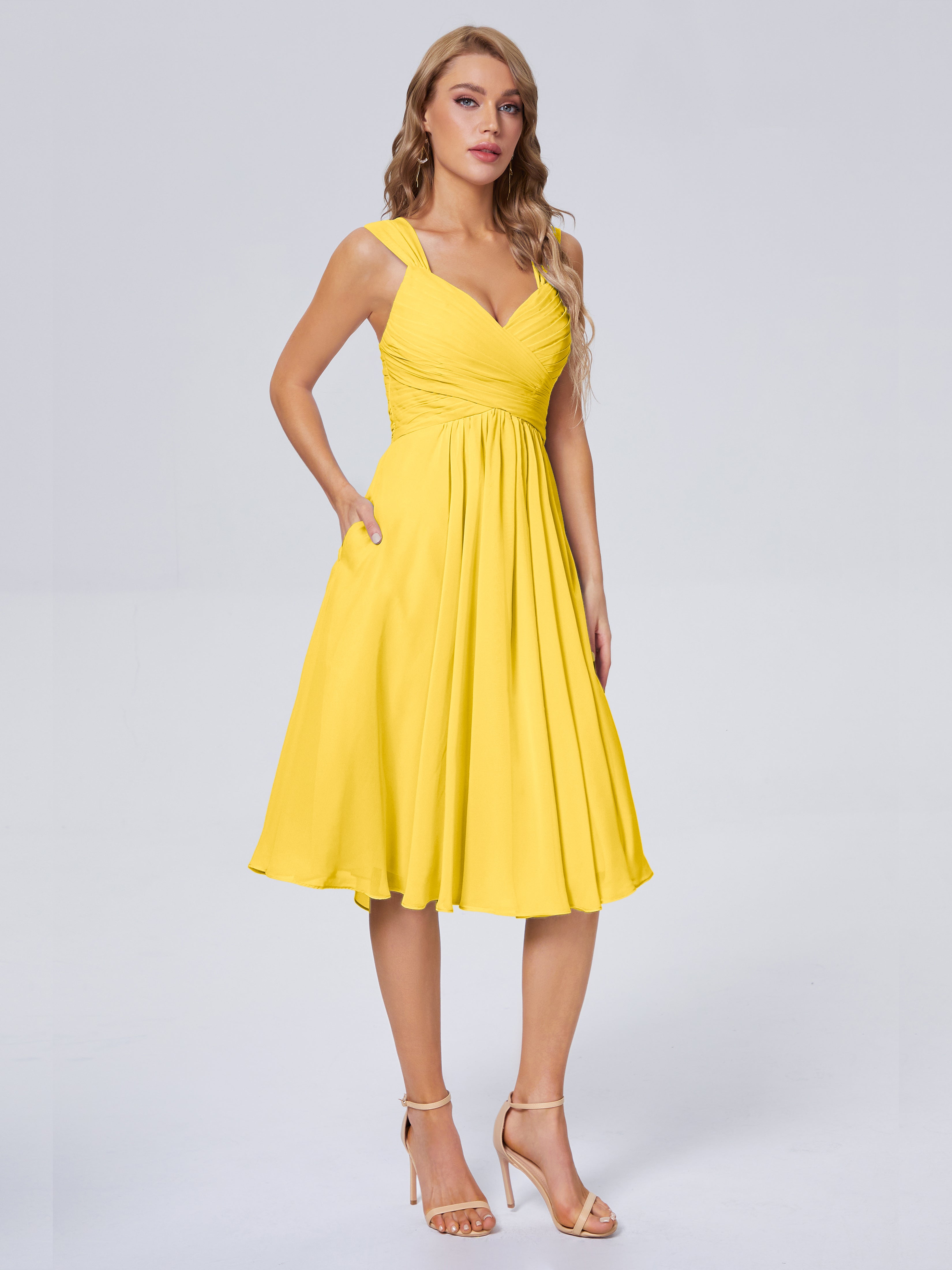 Robe De Demoiselle D'Honneur Souci Abordable Bretelles Courtes Mousseline Robes Demoiselle D'Honneur