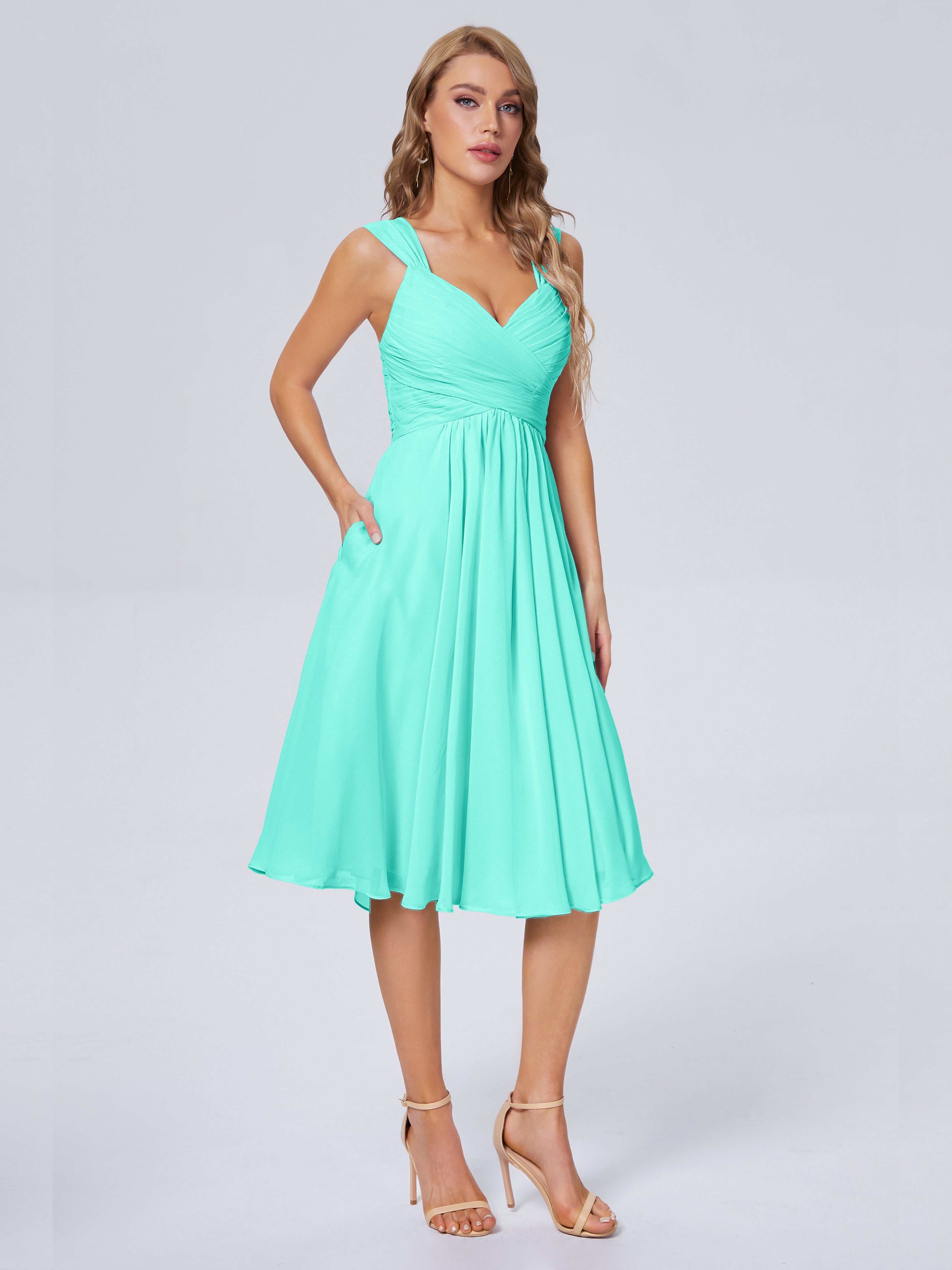 Robes De Demoiselle D'Honneur Spa Abordable Bretelles Courtes Mousseline Robes Demoiselle D'Honneur