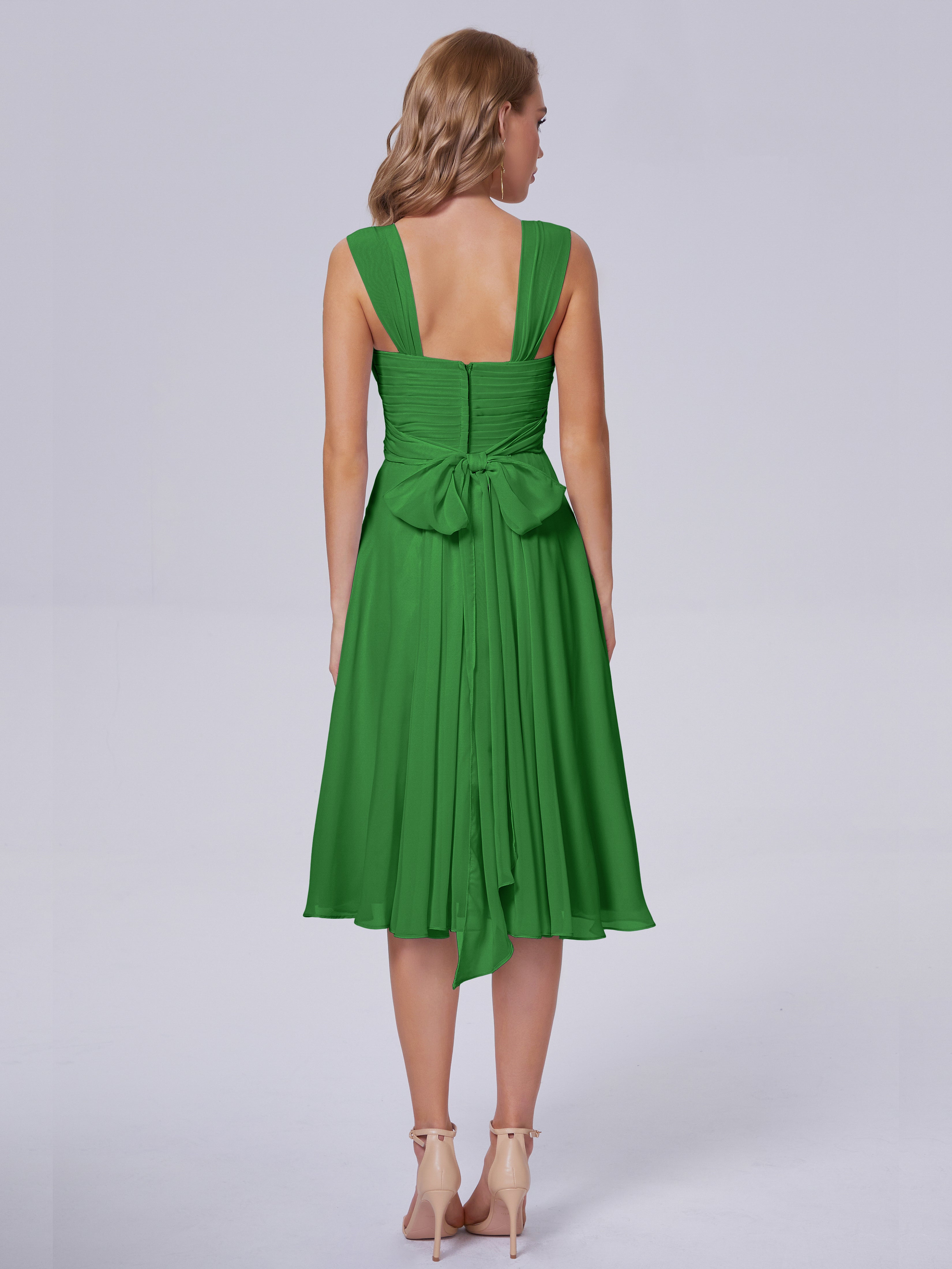 Robe De Demoiselle D Honneur Verte Abordable Bretelles Courtes Mousseline Robes Demoiselle D'Honneur