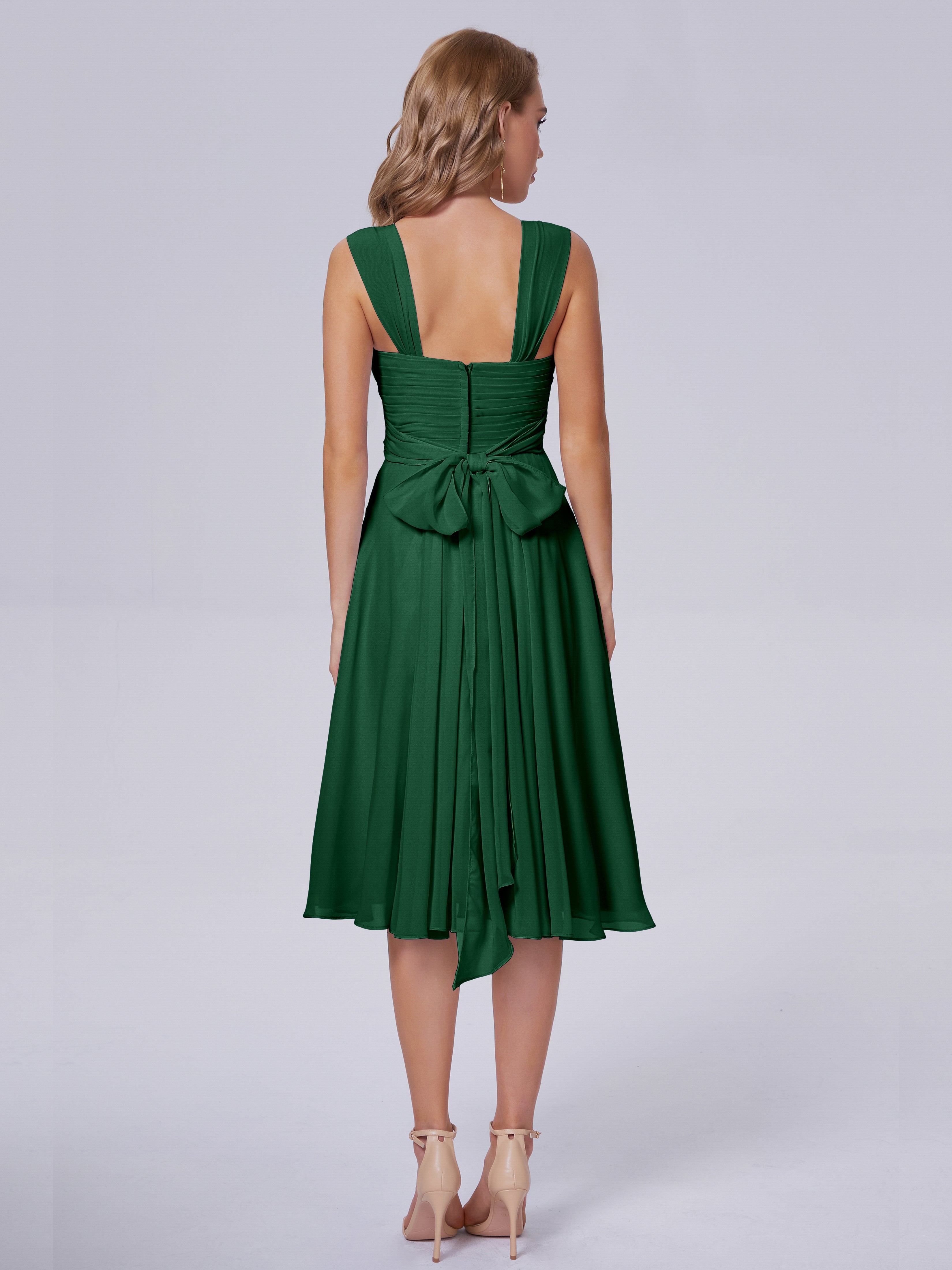 Robes De Demoiselle D'Honneur Vert Foncé Abordable Bretelles Courtes Mousseline Robes Demoiselle D'Honneur