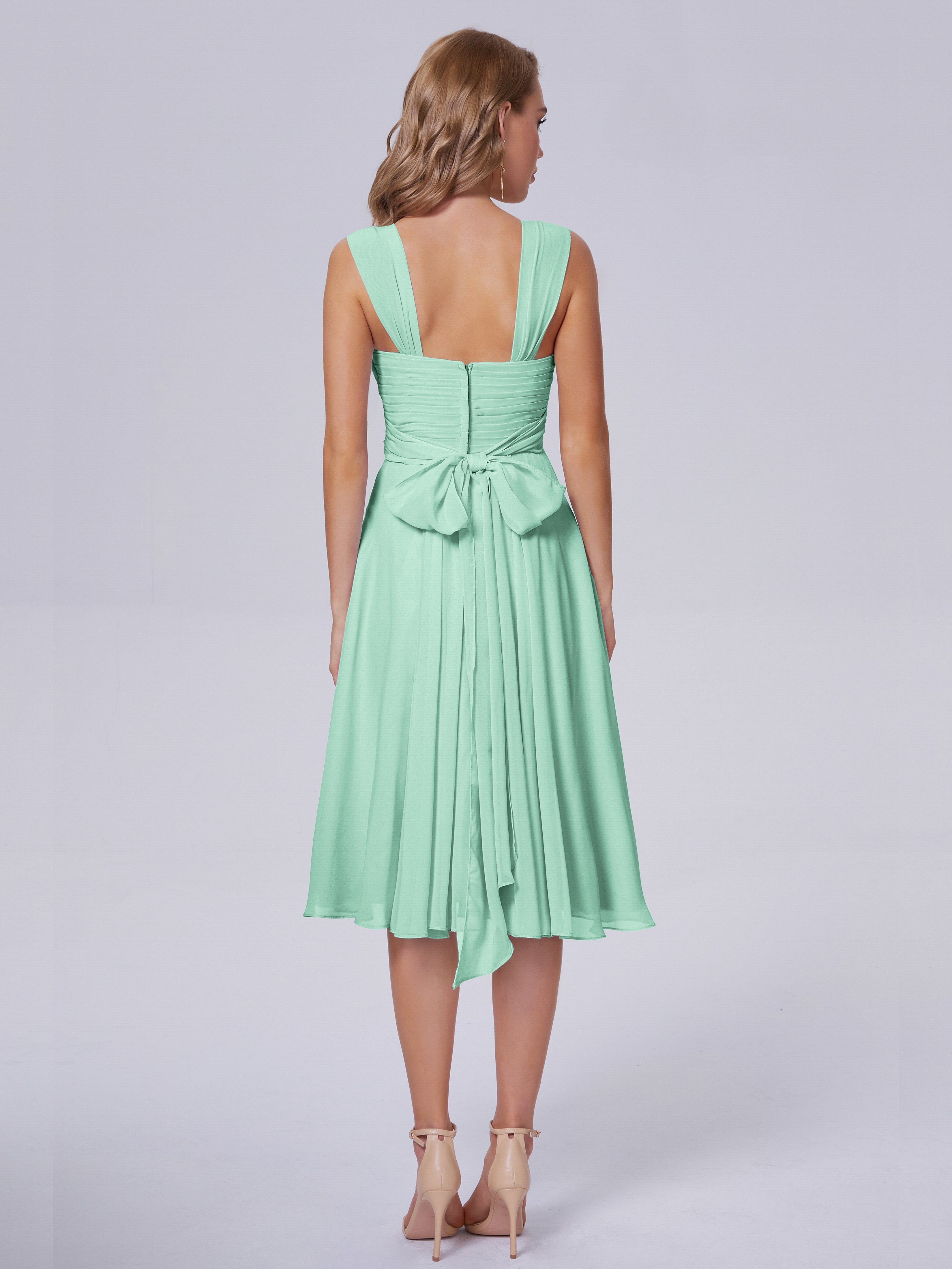 Robe Demoiselle D Honneur Vert Menthe Abordable Bretelles Courtes Mousseline Robes Demoiselle D'Honneur
