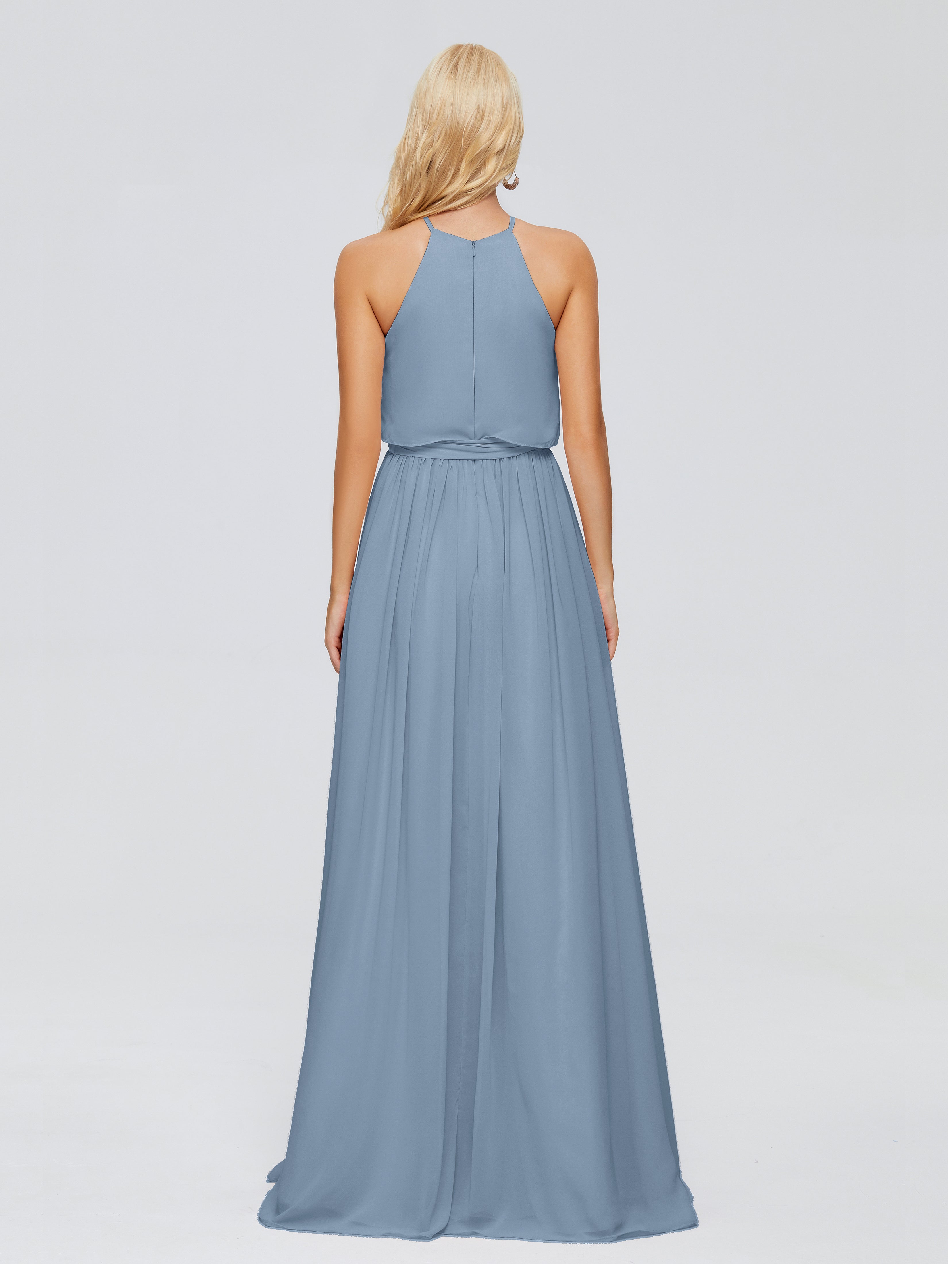 Robes De Demoiselle D'Honneur Bleu De Schiste Trapèze Licou Mousseline Robes Demoiselle D'Honneur