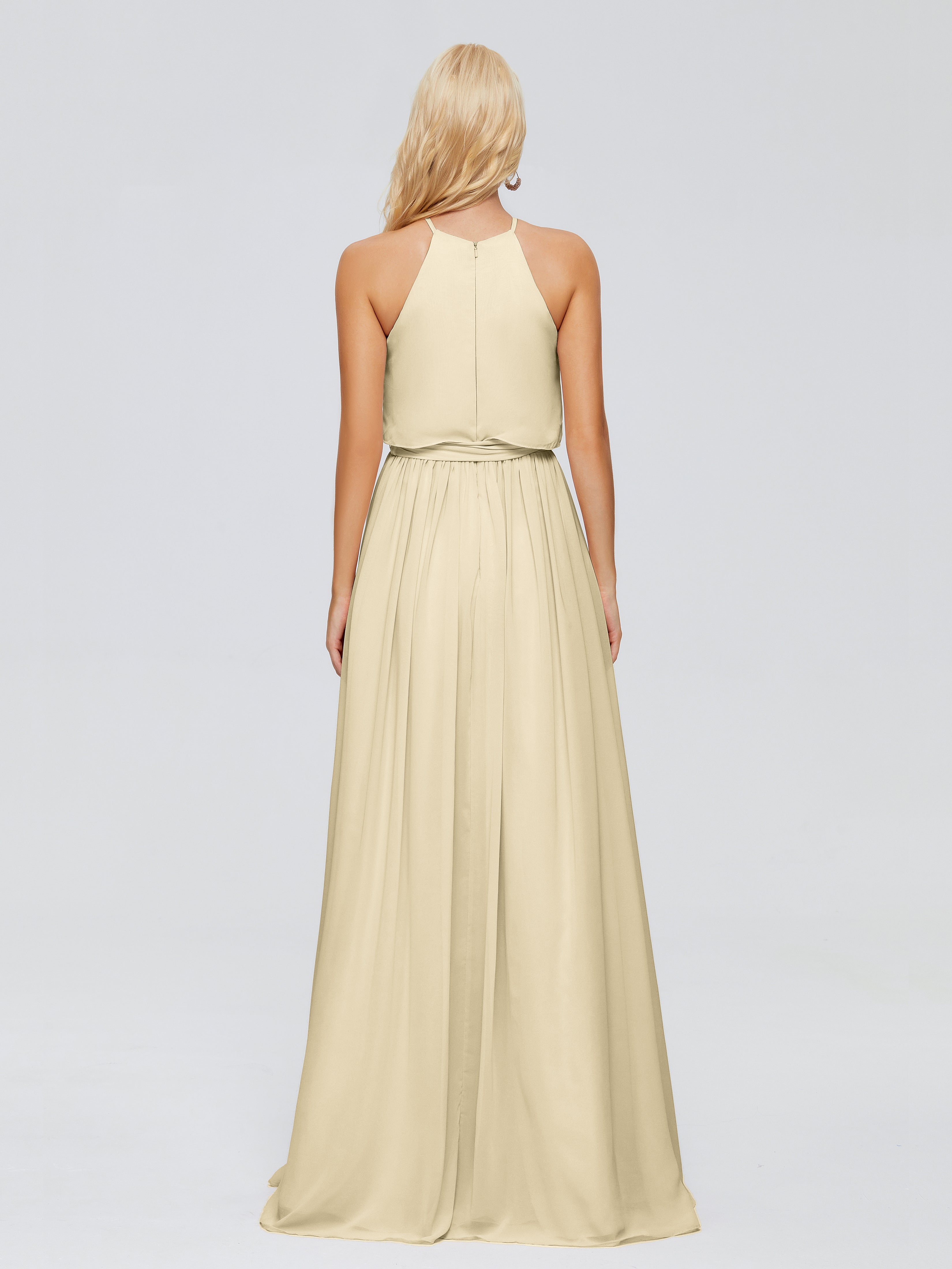 Robe Demoiselle D Honneur Couleur Champagne Trapèze Licou Mousseline Robes Demoiselle D'Honneur