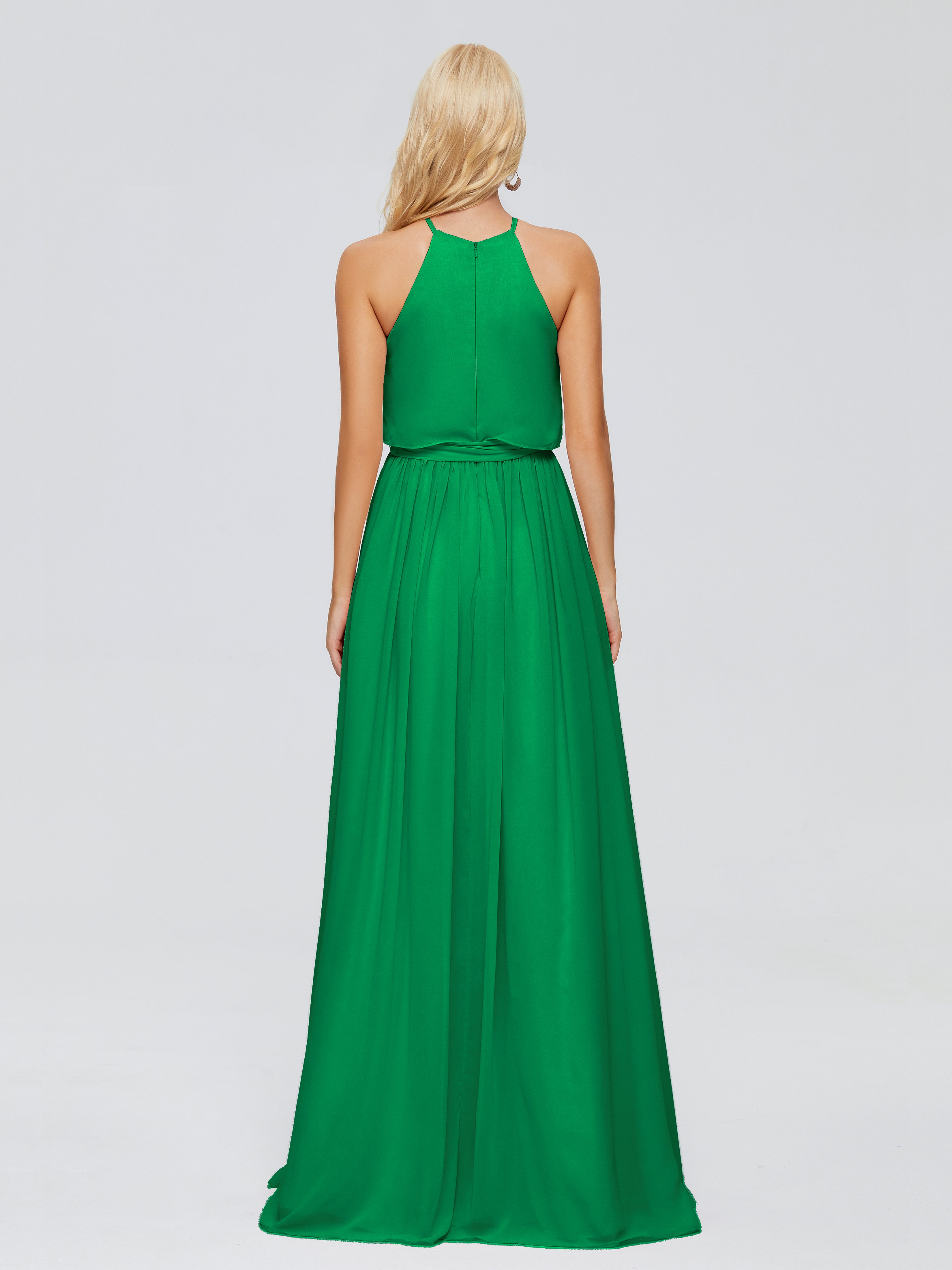 Robe Vert Emeraude Demoiselle D Honneur Trapèze Licou Mousseline Robes Demoiselle D'Honneur