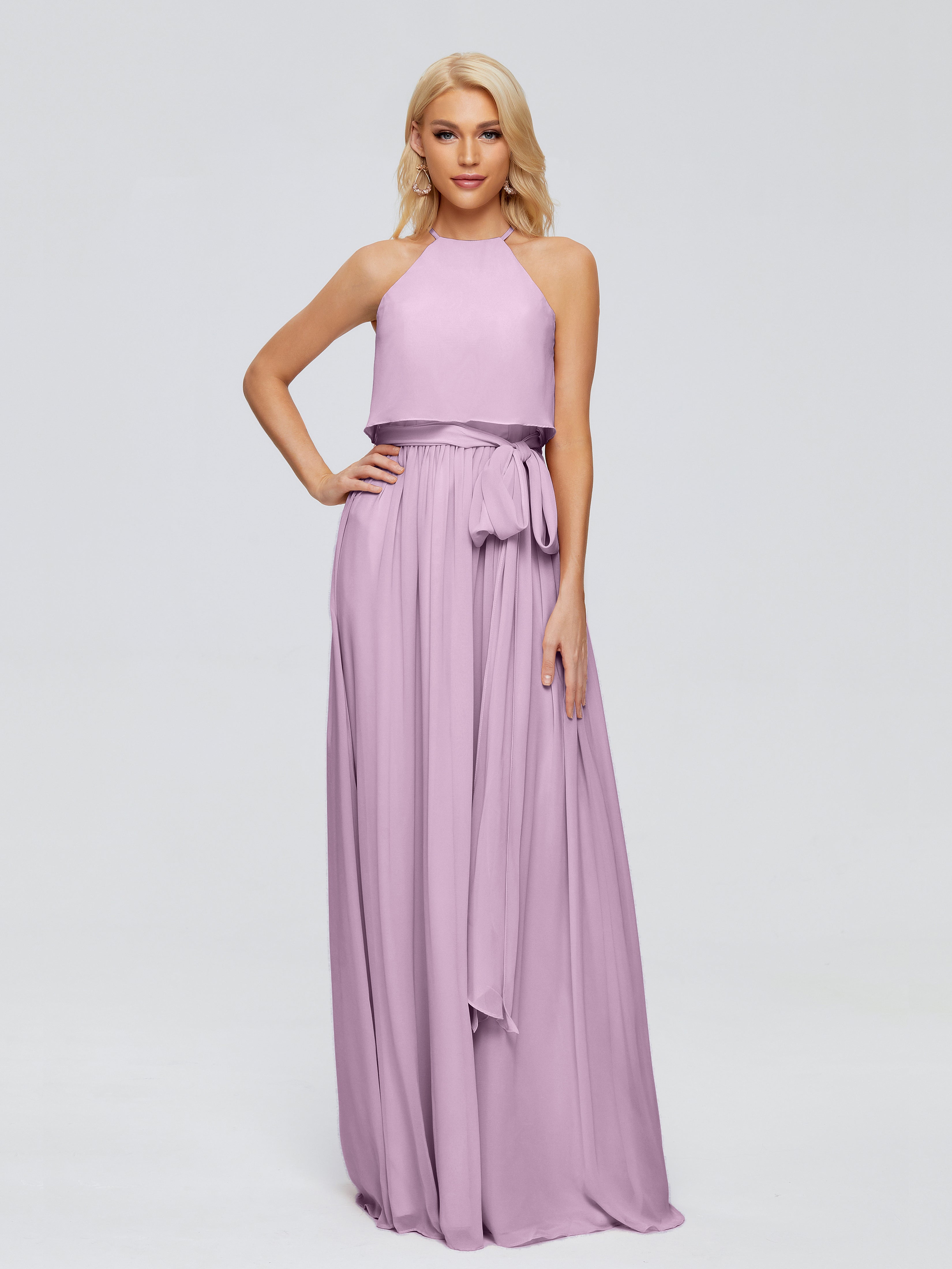 Robes De Demoiselle D'Honneur Glycine Trapèze Licou Mousseline Robes Demoiselle D'Honneur