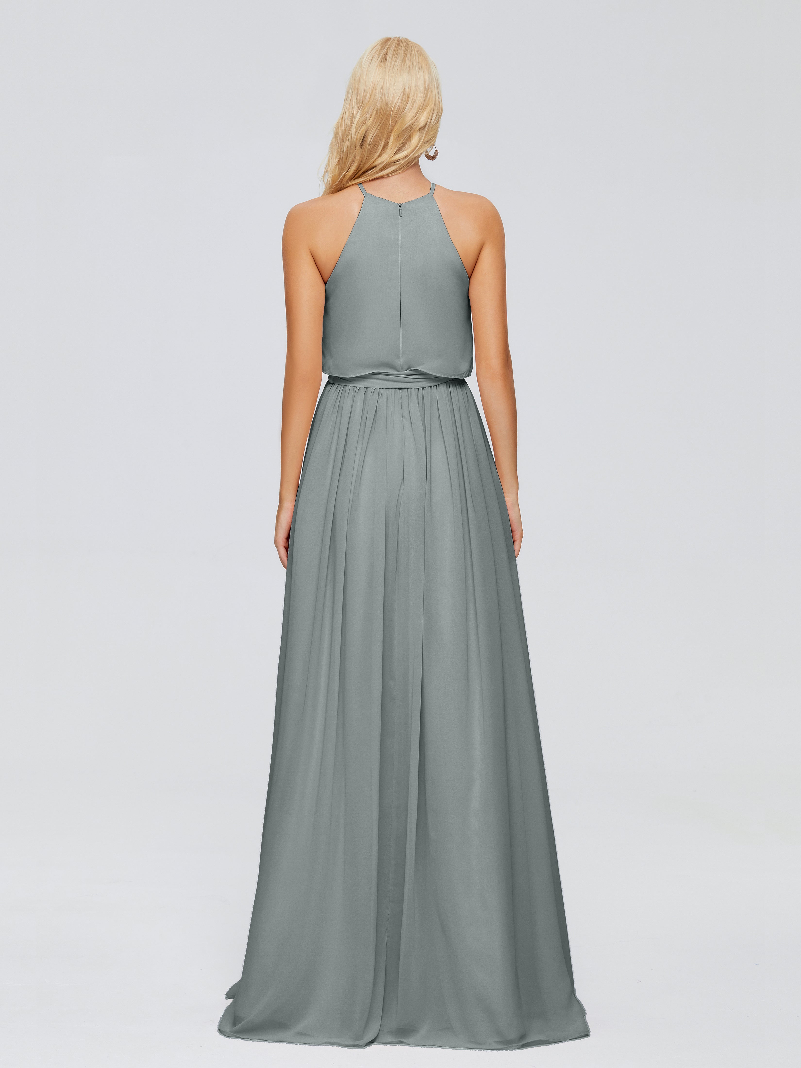 Robe Demoiselle D Honneur Gris Trapèze Licou Mousseline Robes Demoiselle D'Honneur