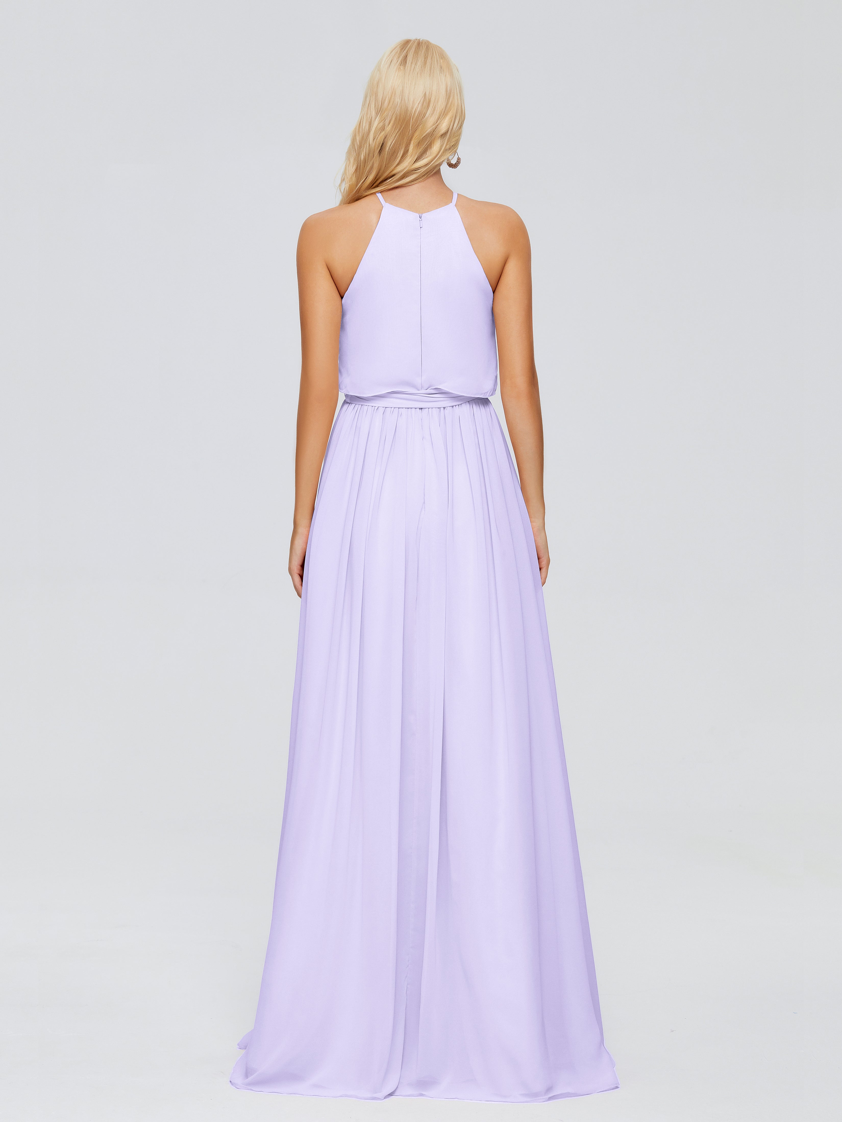 Robe De Demoiselle D Honneur Lilas Trapèze Licou Mousseline Robes Demoiselle D'Honneur