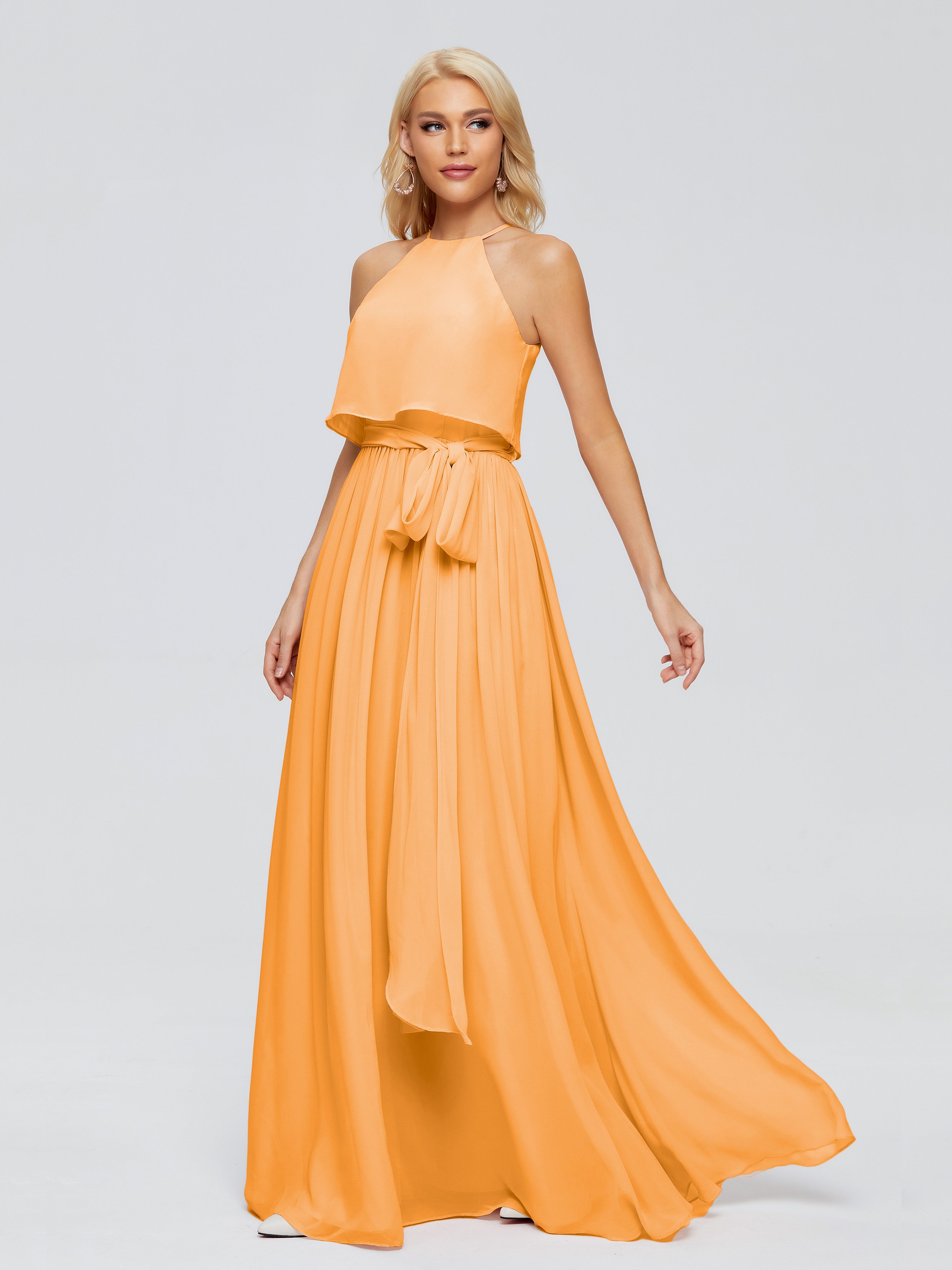 Robes De Demoiselle D'Honneur Mandarine Trapèze Licou Mousseline Robes Demoiselle D'Honneur
