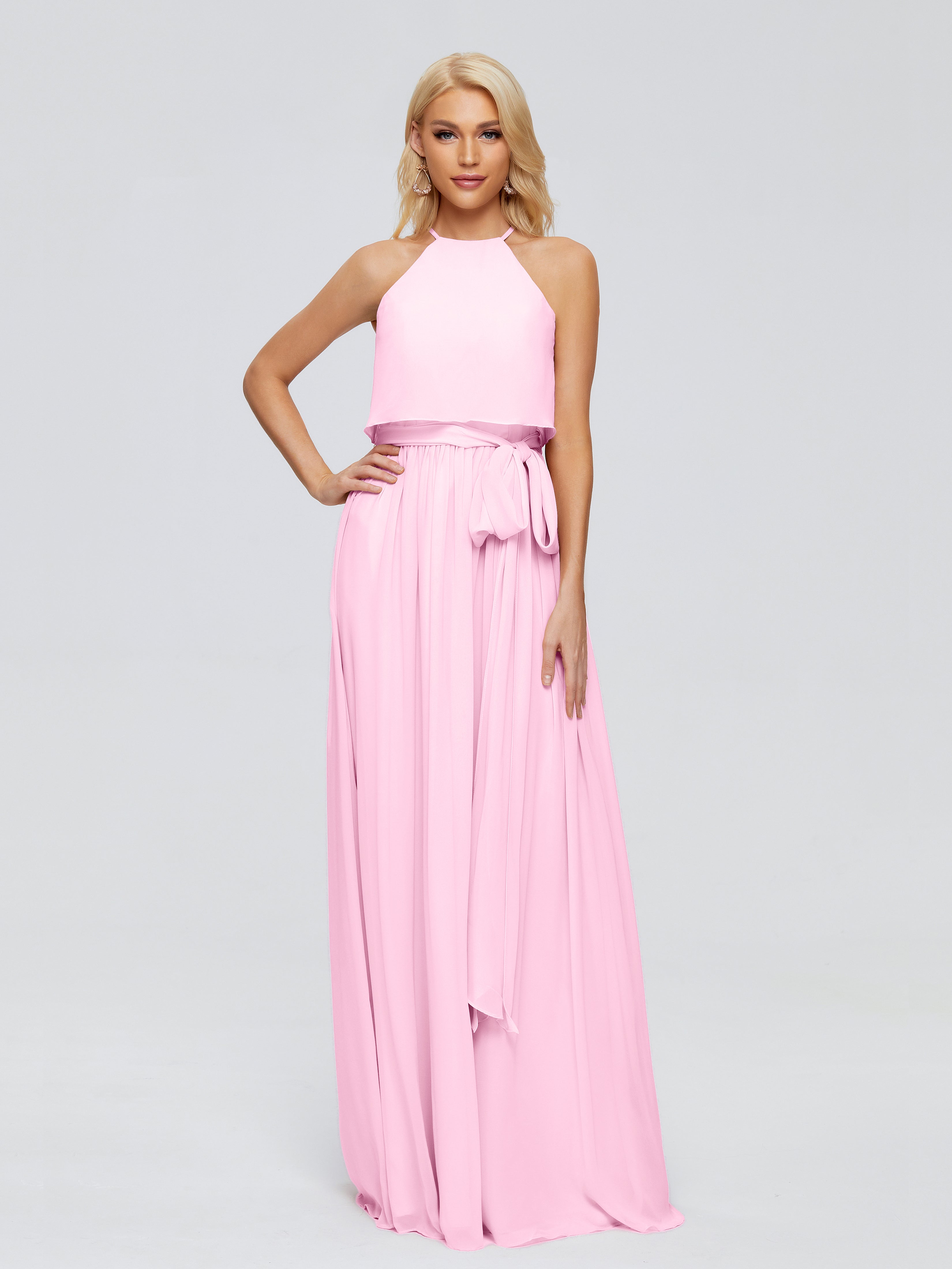 Robes De Demoiselle D'Honneur Rose Bonbon Trapèze Licou Mousseline Robes Demoiselle D'Honneur