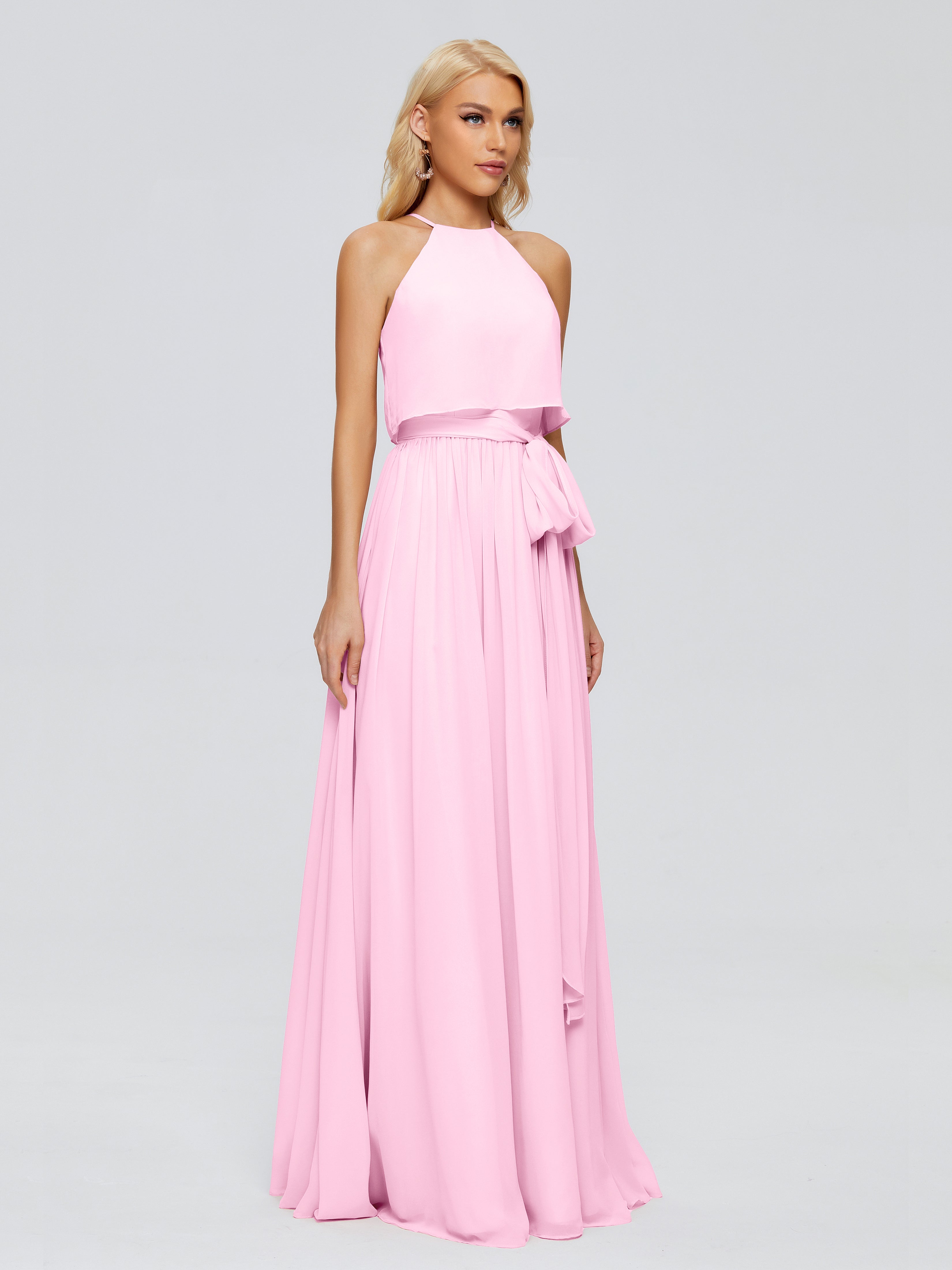 Robes De Demoiselle D'Honneur Rose Bonbon Trapèze Licou Mousseline Robes Demoiselle D'Honneur