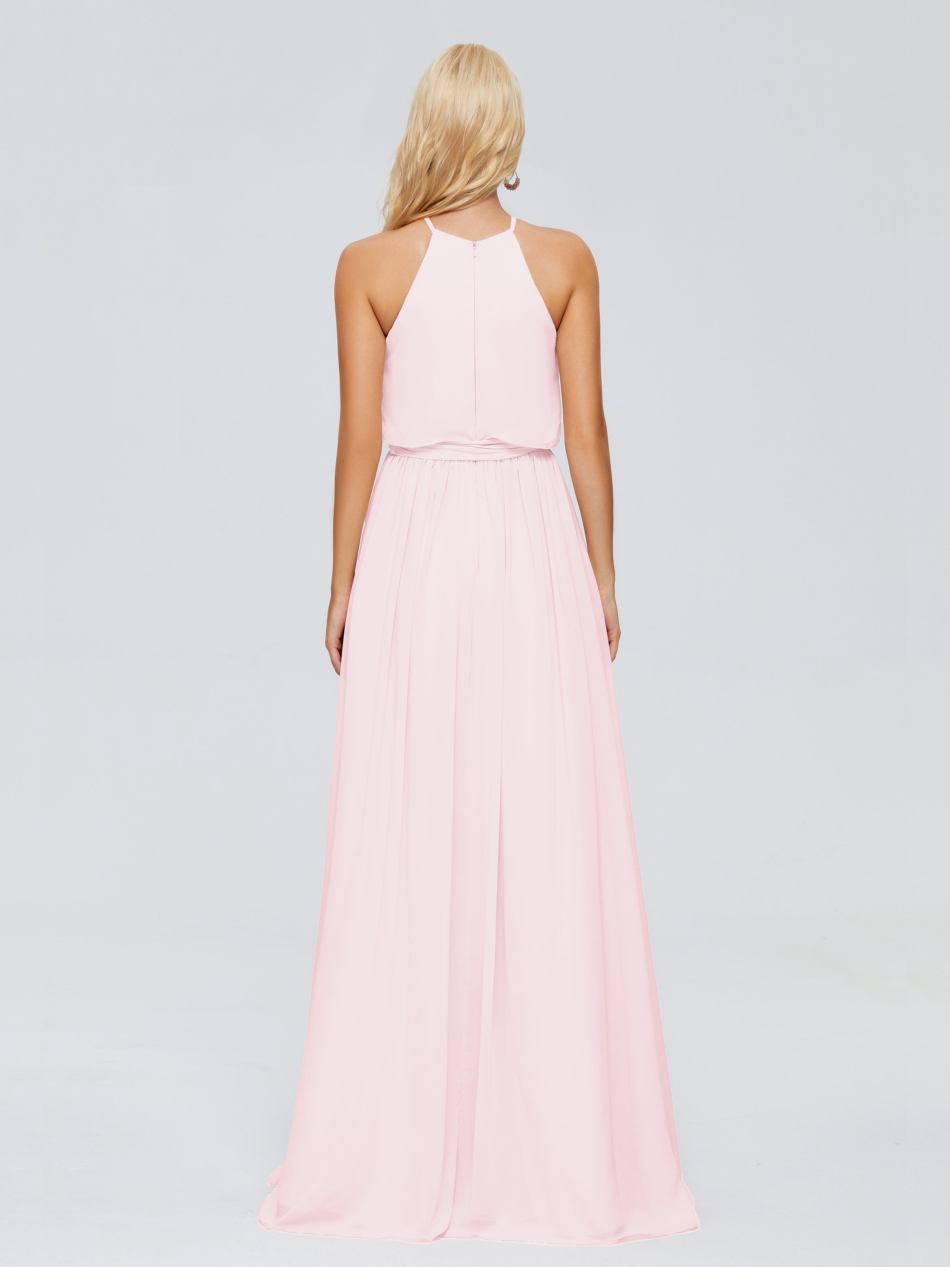 Rose Pale Robe Demoiselle D Honneur Trapèze Licou Mousseline Robes Demoiselle D'Honneur