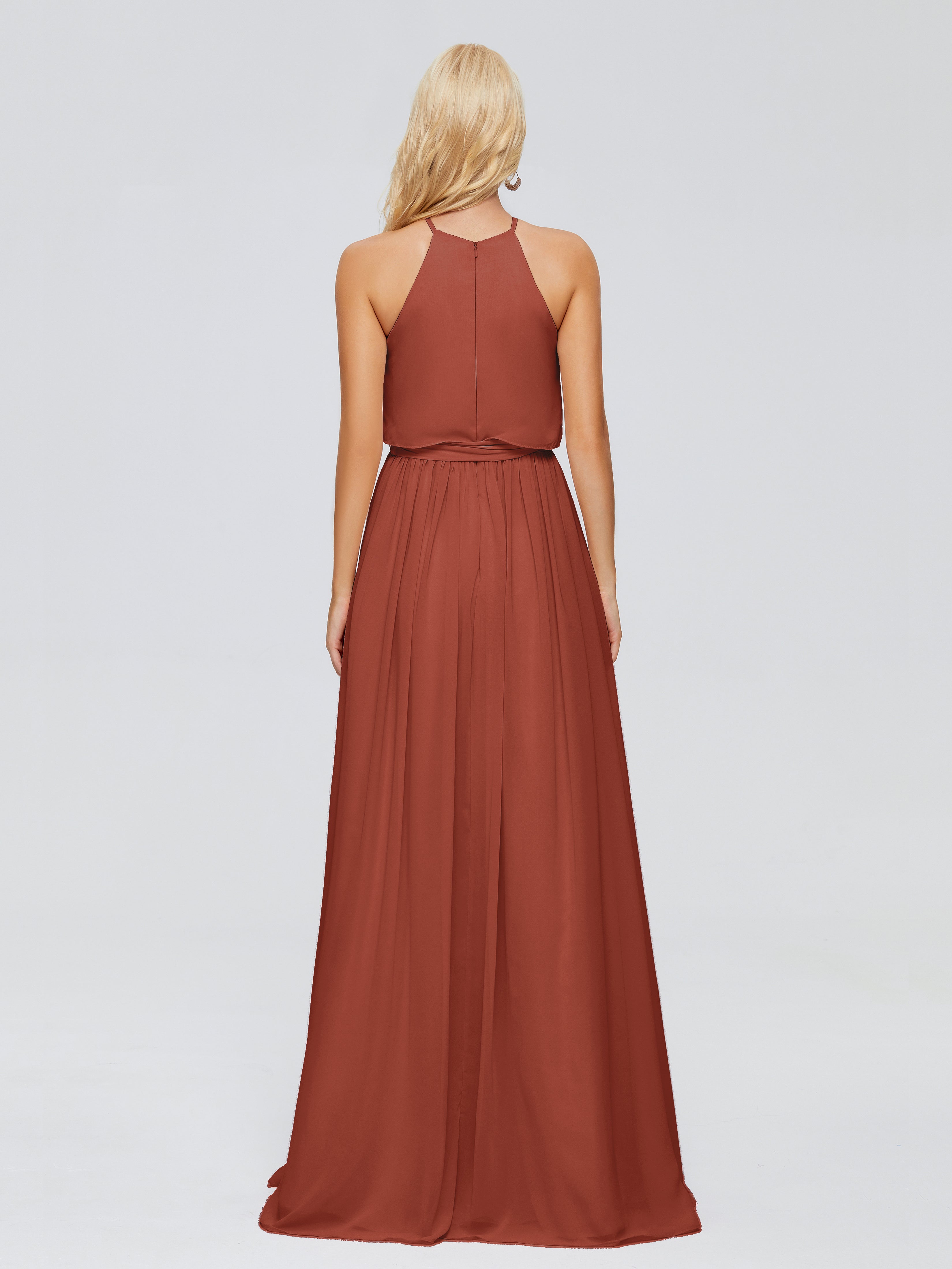 Robe Rouille Demoiselle D Honneur Trapèze Licou Mousseline Robes Demoiselle D'Honneur