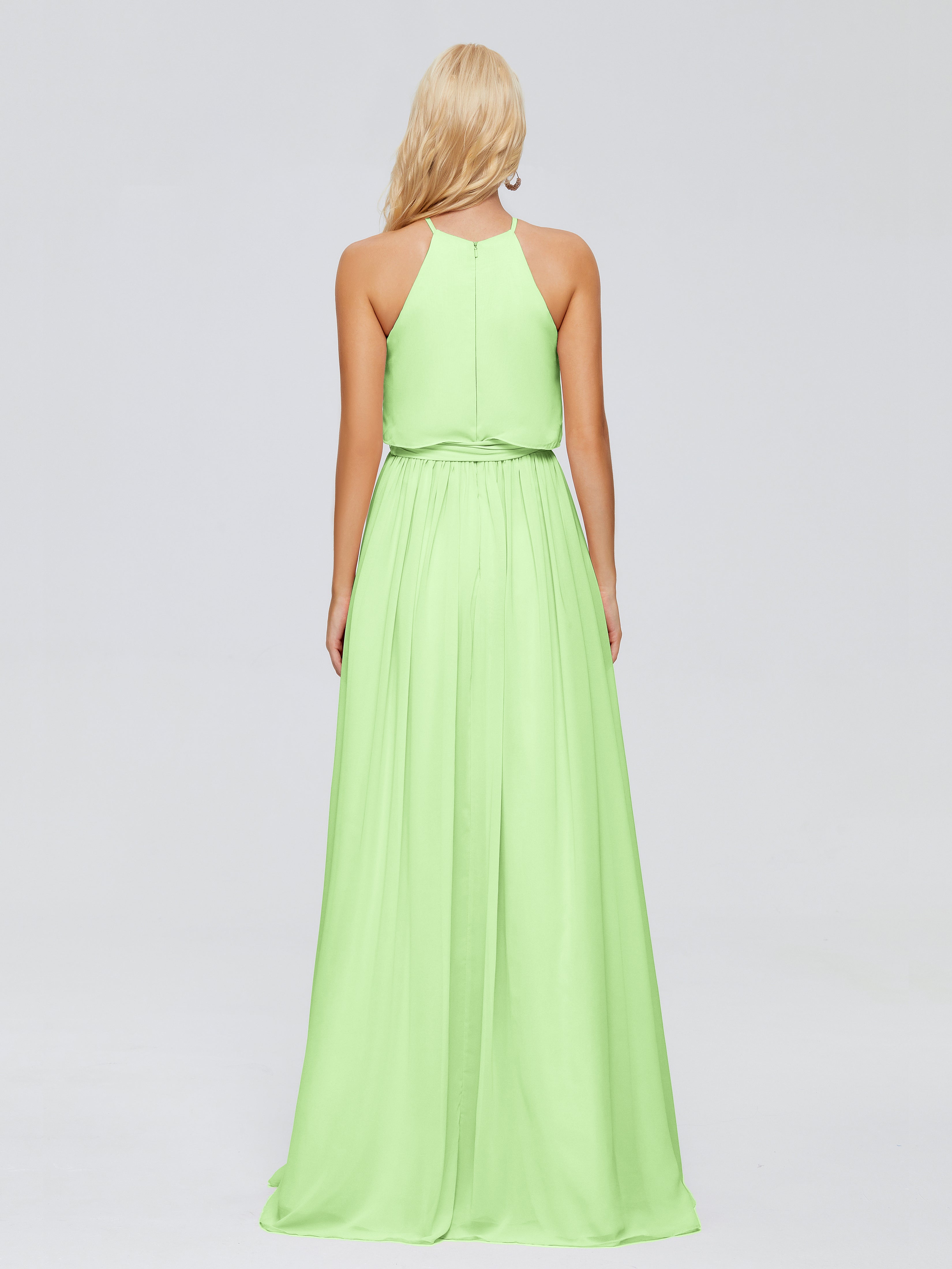 Robe Verte Sauge Demoiselle D Honneur Trapèze Licou Mousseline Robes Demoiselle D'Honneur