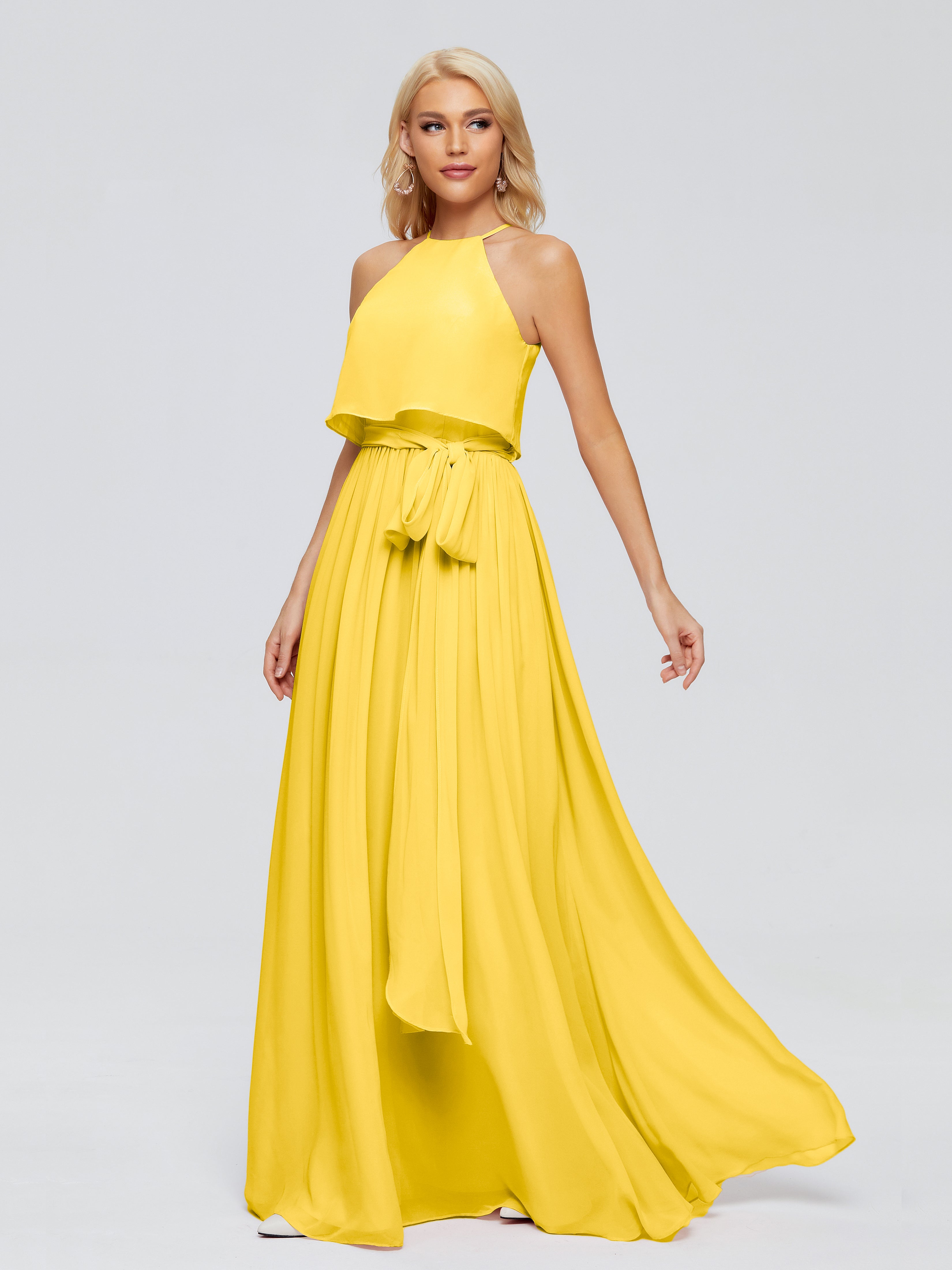 Robe De Demoiselle D'Honneur Souci Trapèze Licou Mousseline Robes Demoiselle D'Honneur