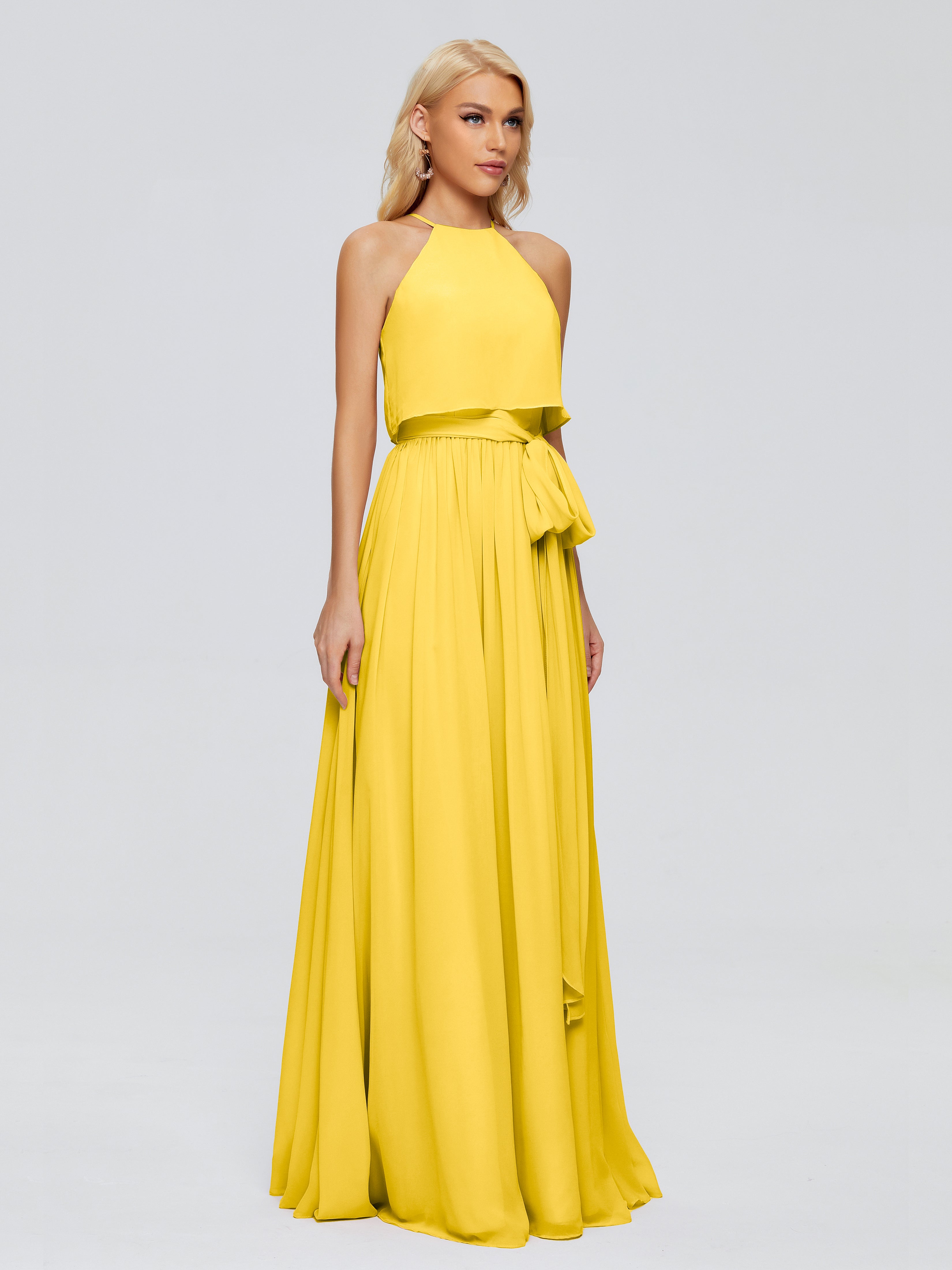 Robe De Demoiselle D'Honneur Souci Trapèze Licou Mousseline Robes Demoiselle D'Honneur