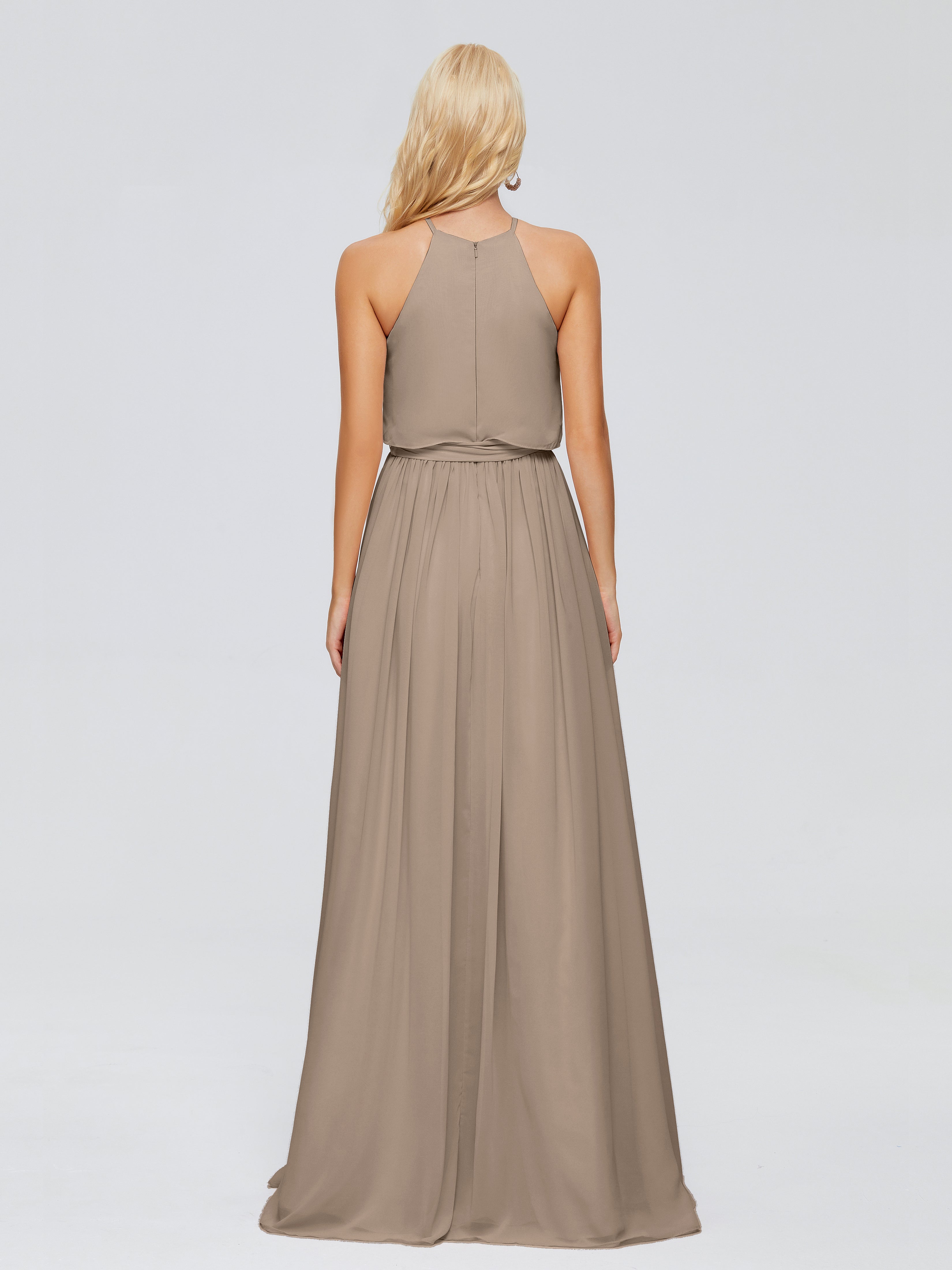 Robe Taupe Demoiselle D Honneur Trapèze Licou Mousseline Robes Demoiselle D'Honneur