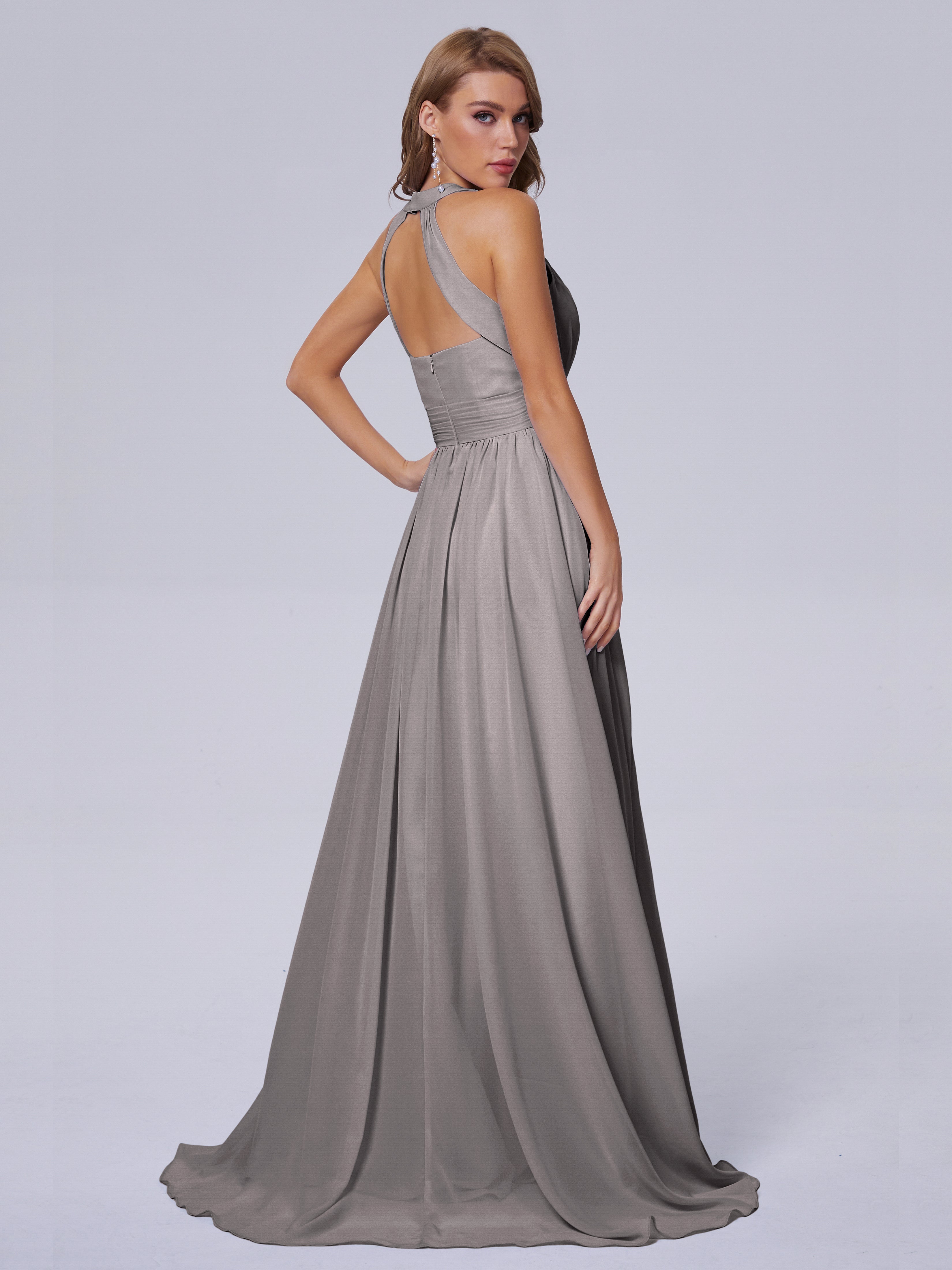 Robes De Demoiselle D'Honneur En Argent Balayage Traîne Mousseline Robes Demoiselle D'Honneur