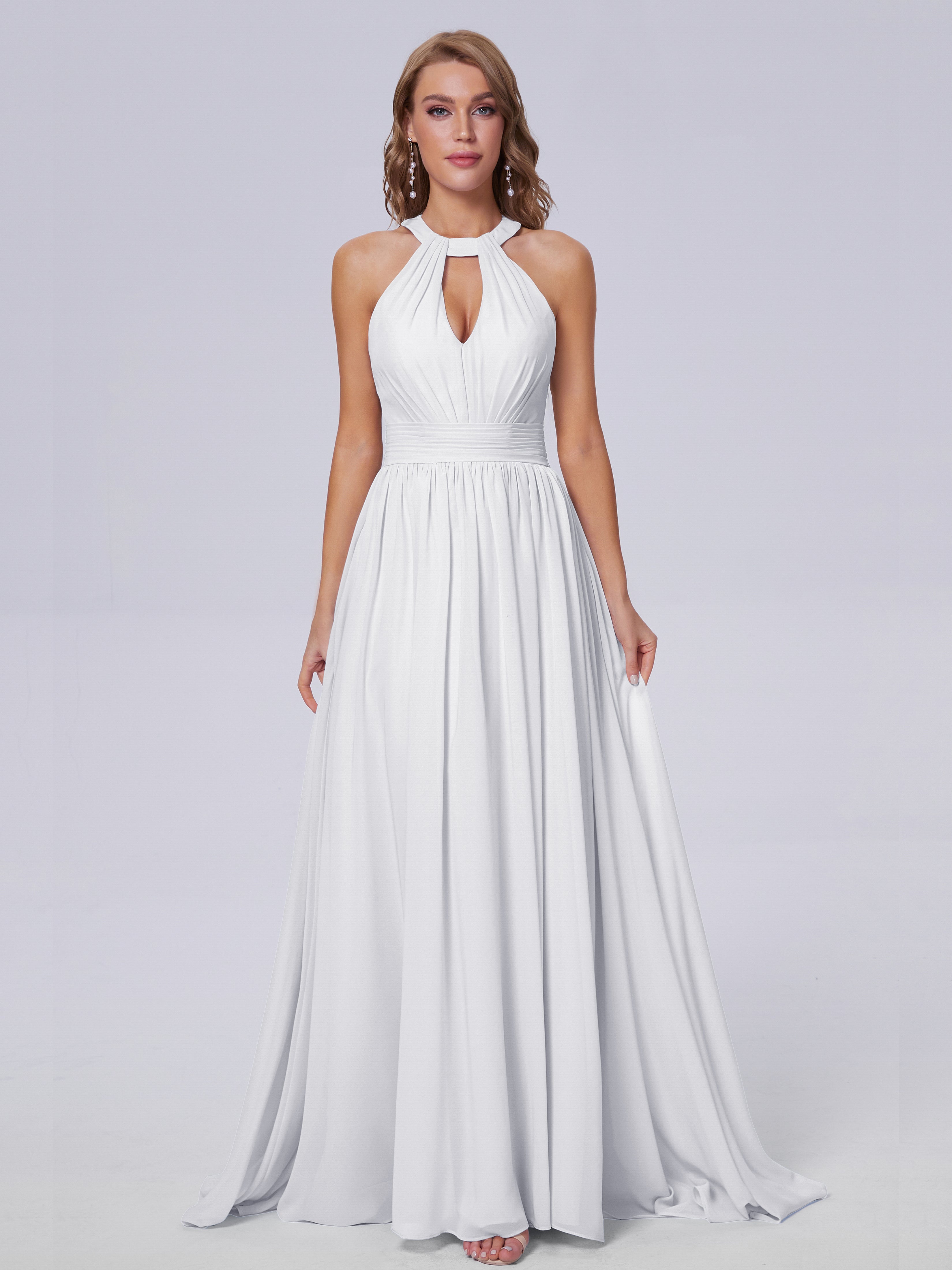 Robe De Demoiselle D Honneur Blanche Balayage Traîne Mousseline Robes Demoiselle D'Honneur