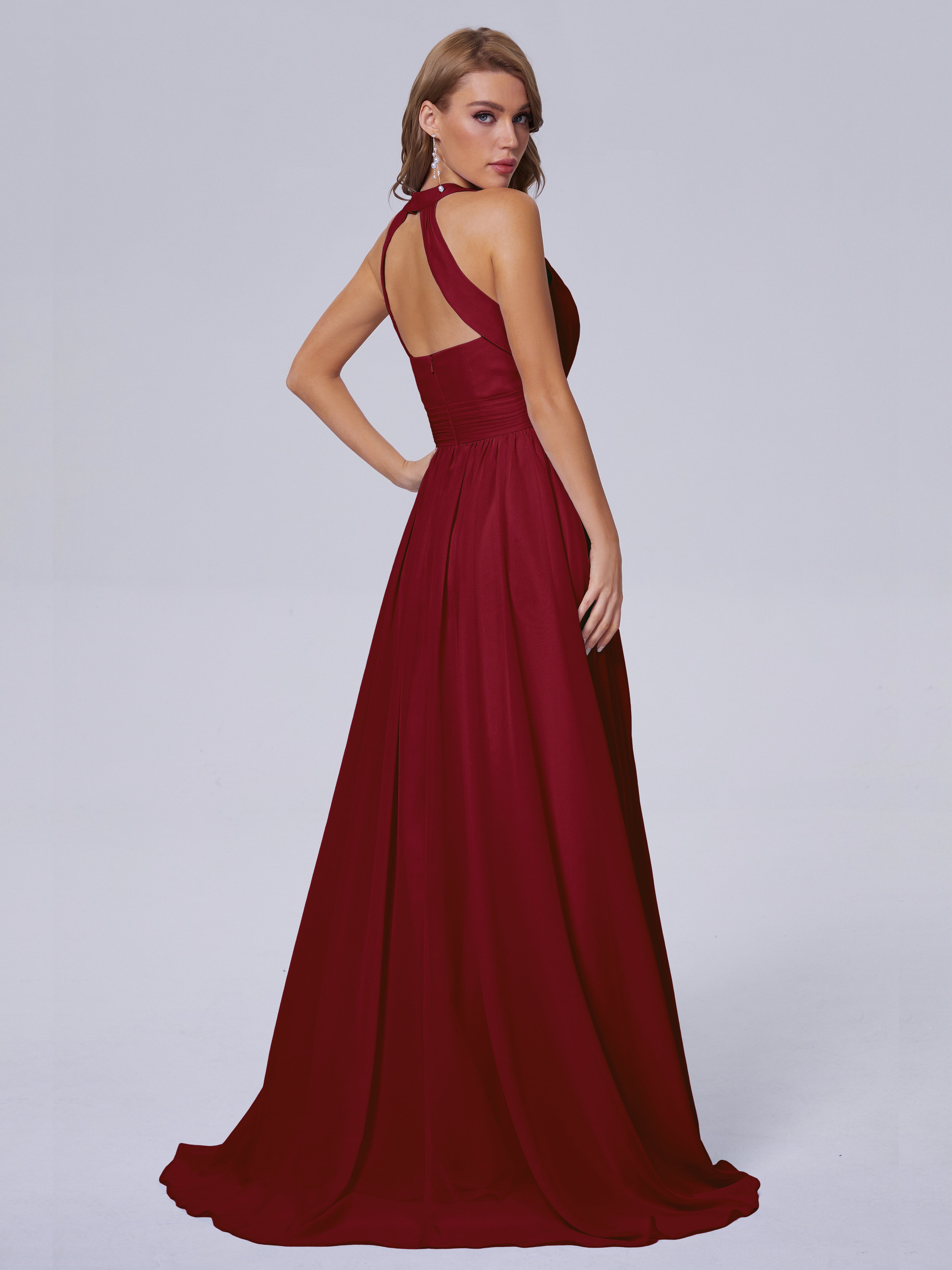 Robes De Demoiselle D'Honneur Bordeaux À Moins De 100 $ Balayage Traîne Mousseline Robes Demoiselle D'Honneur