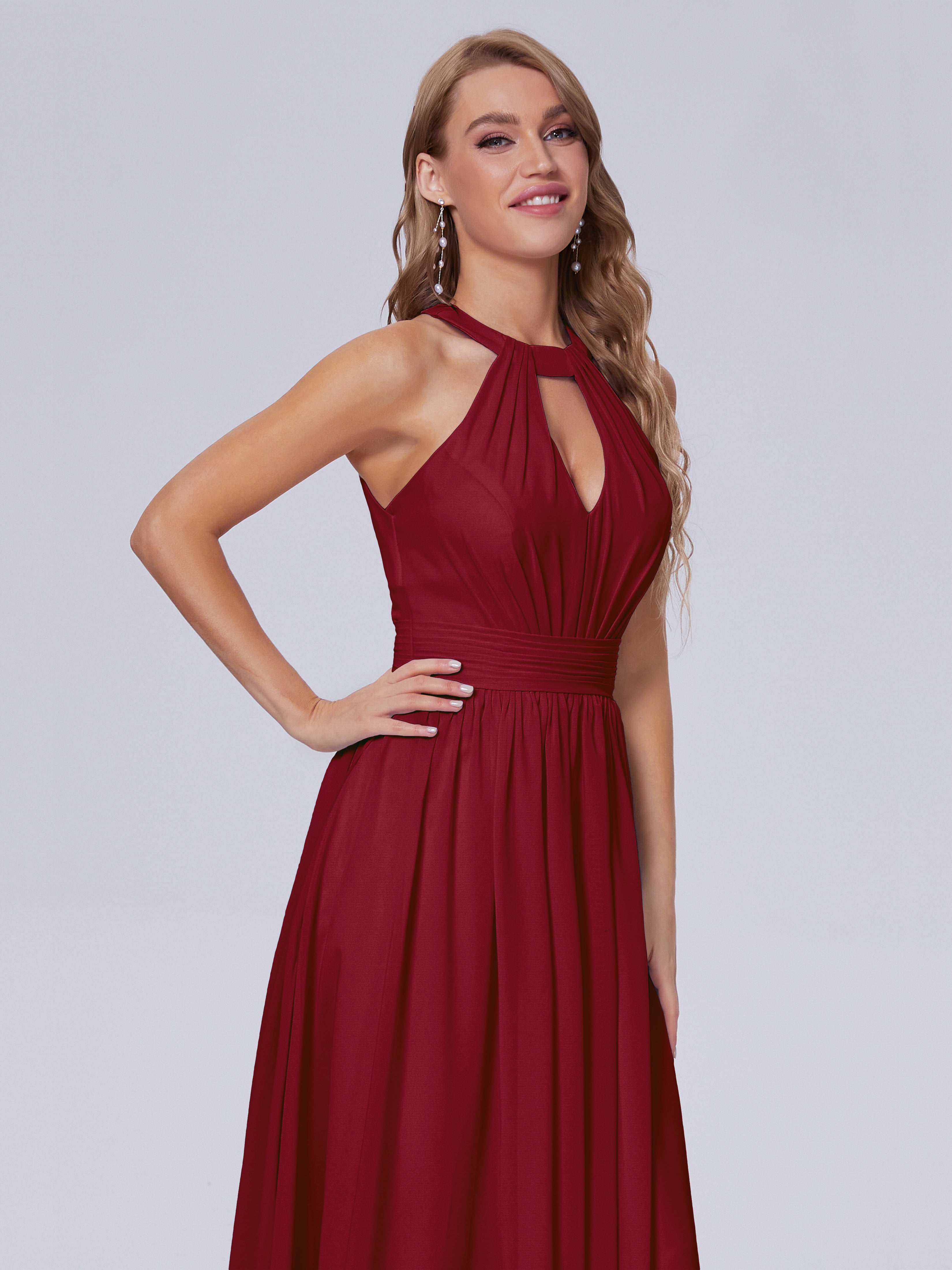 Robes De Demoiselle D'Honneur Bordeaux À Moins De 100 $ Balayage Traîne Mousseline Robes Demoiselle D'Honneur