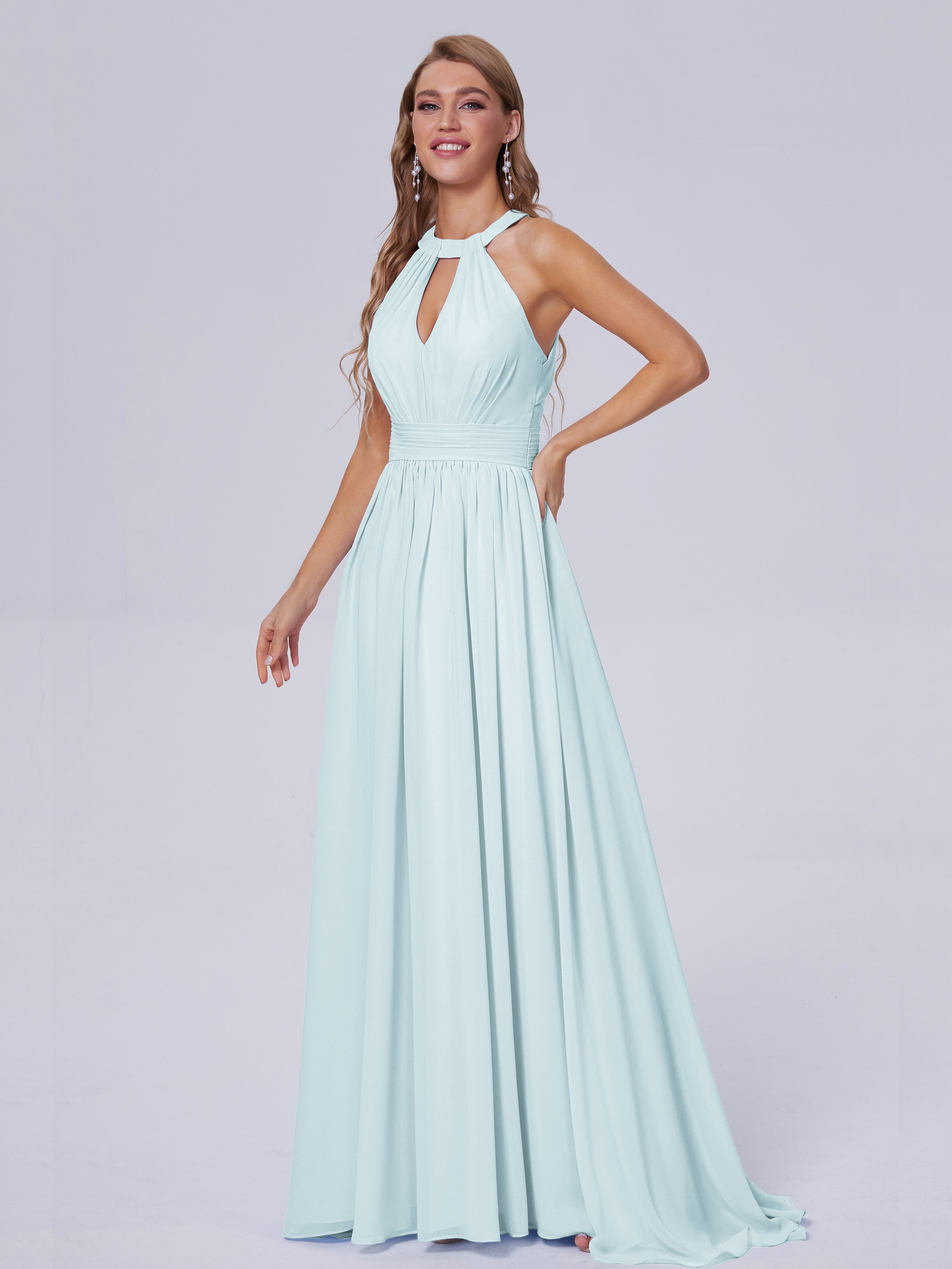 Robe De Demoiselle D'Honneur Brume Balayage Traîne Mousseline Robes Demoiselle D'Honneur