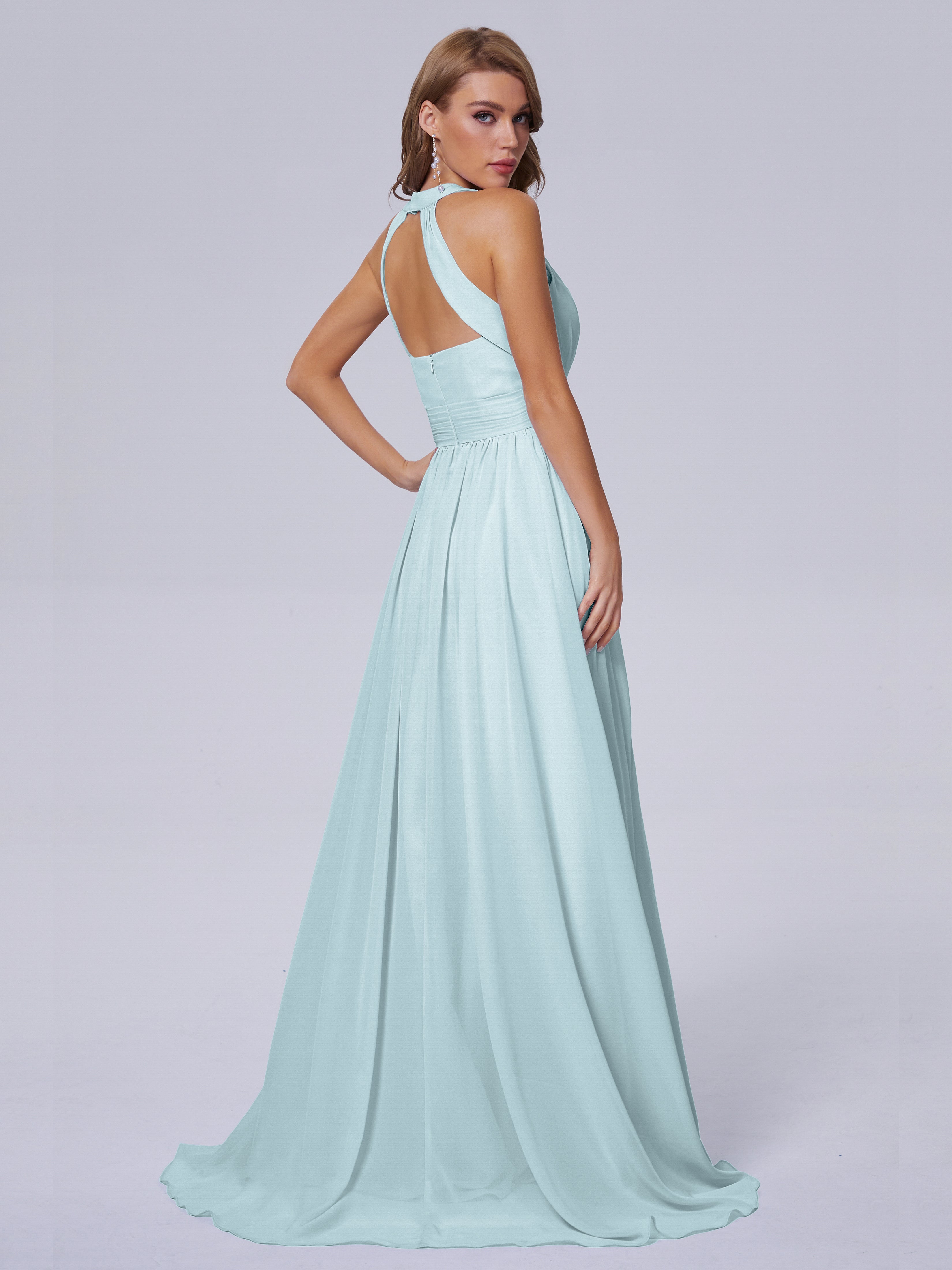 Robe De Demoiselle D'Honneur Brume Balayage Traîne Mousseline Robes Demoiselle D'Honneur