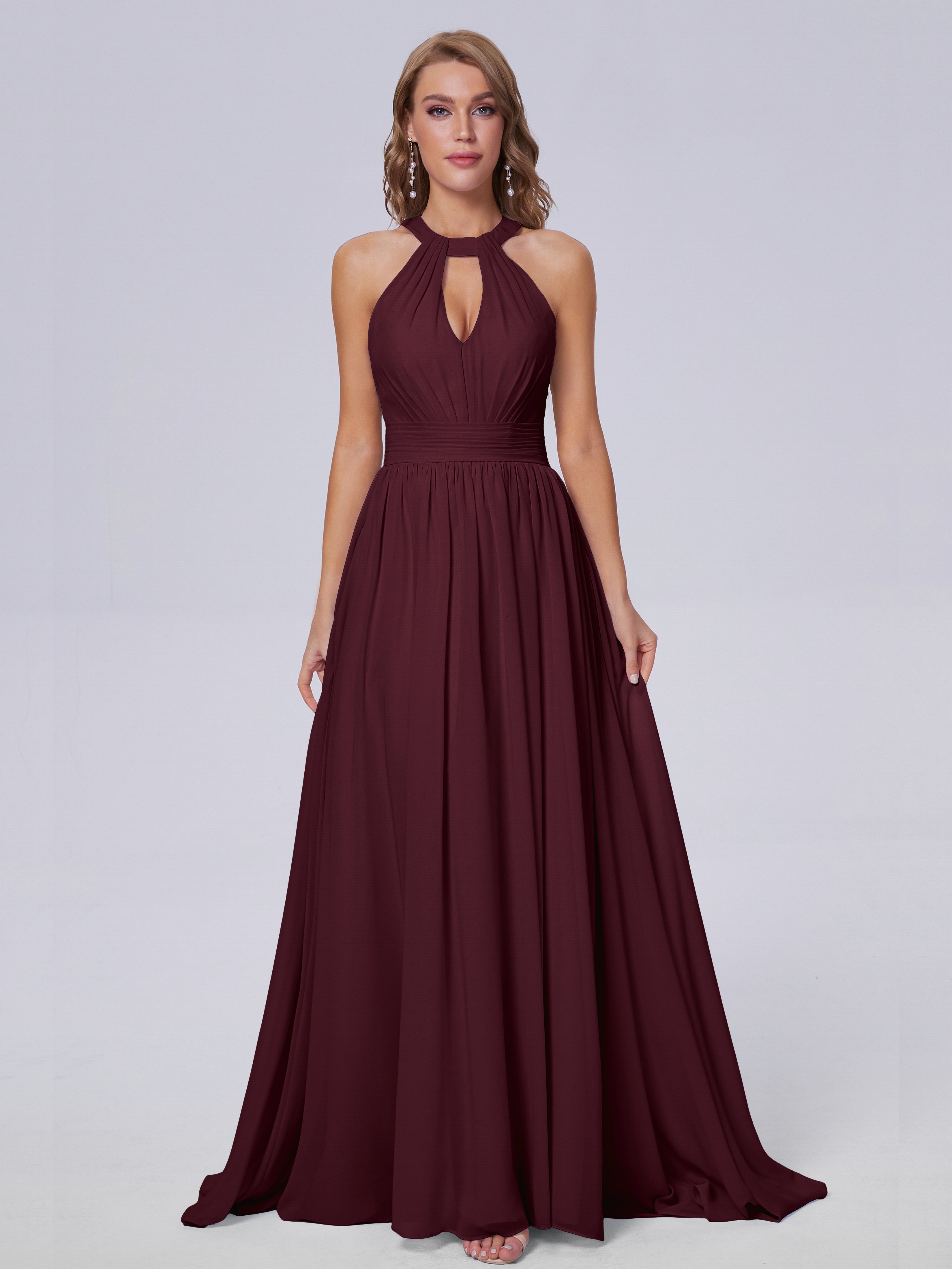 Robes De Demoiselle D'Honneur Cabernet Balayage Traîne Mousseline Robes Demoiselle D'Honneur