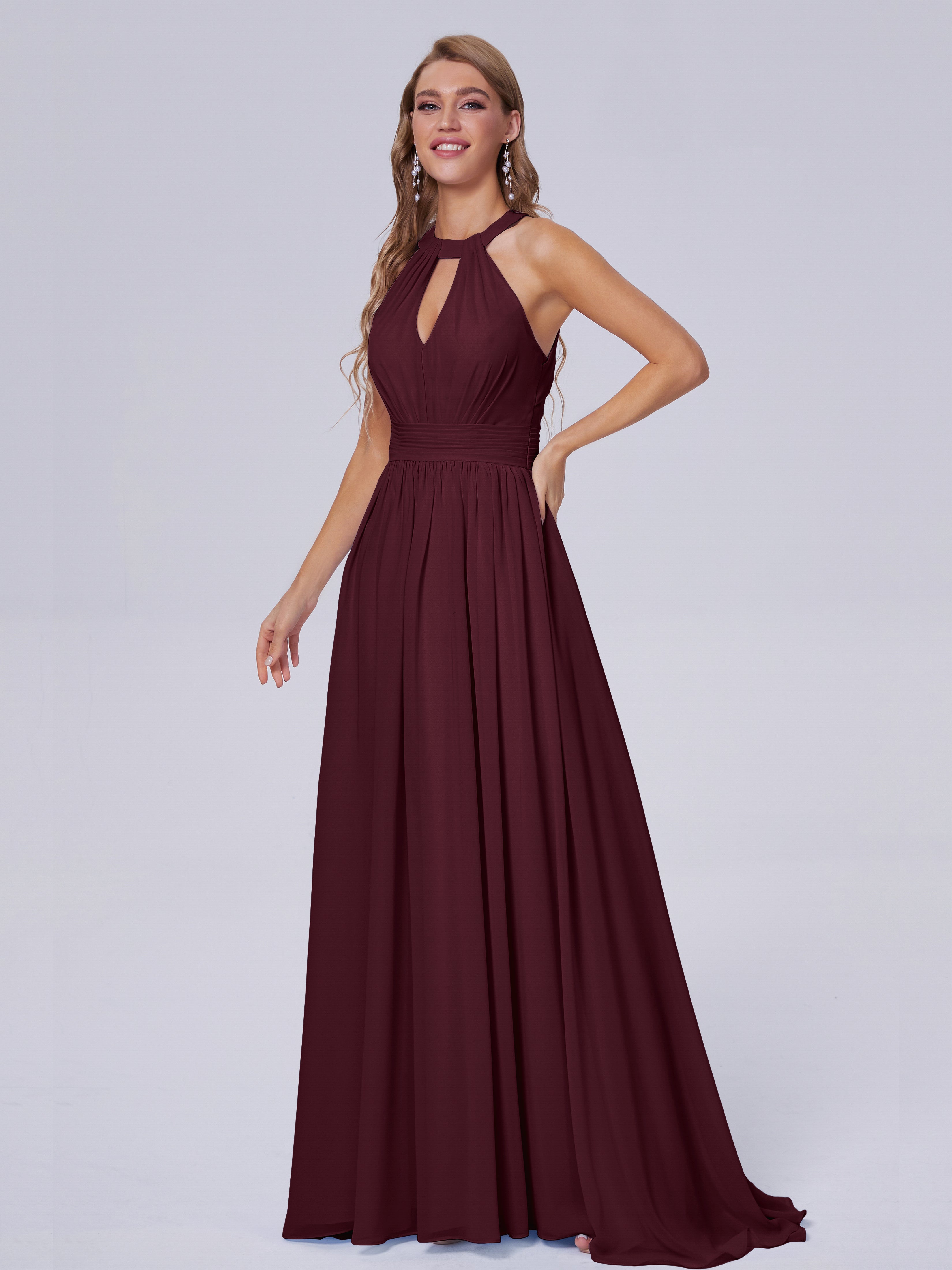 Robes De Demoiselle D'Honneur Cabernet Balayage Traîne Mousseline Robes Demoiselle D'Honneur