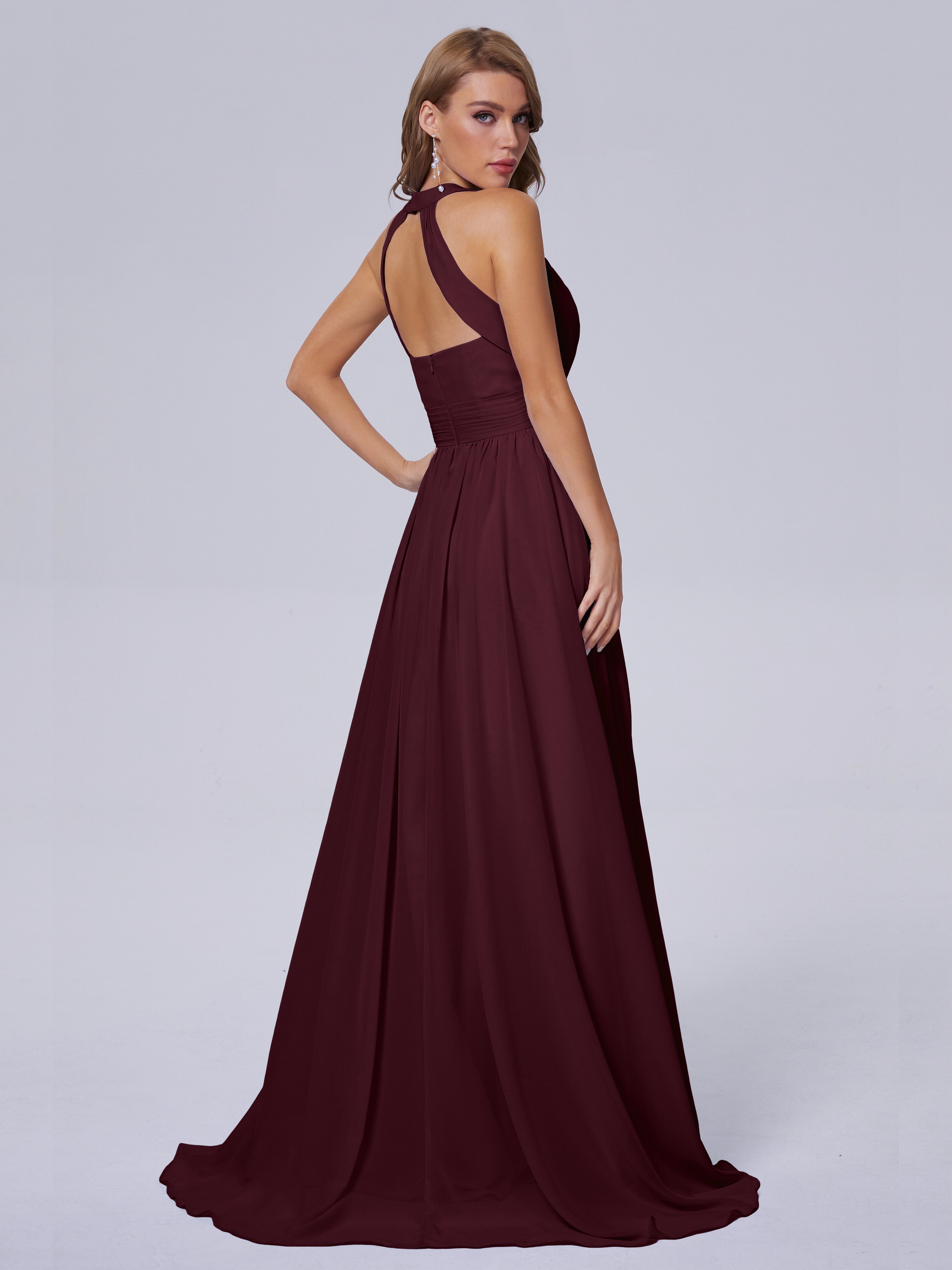 Robes De Demoiselle D'Honneur Cabernet Balayage Traîne Mousseline Robes Demoiselle D'Honneur