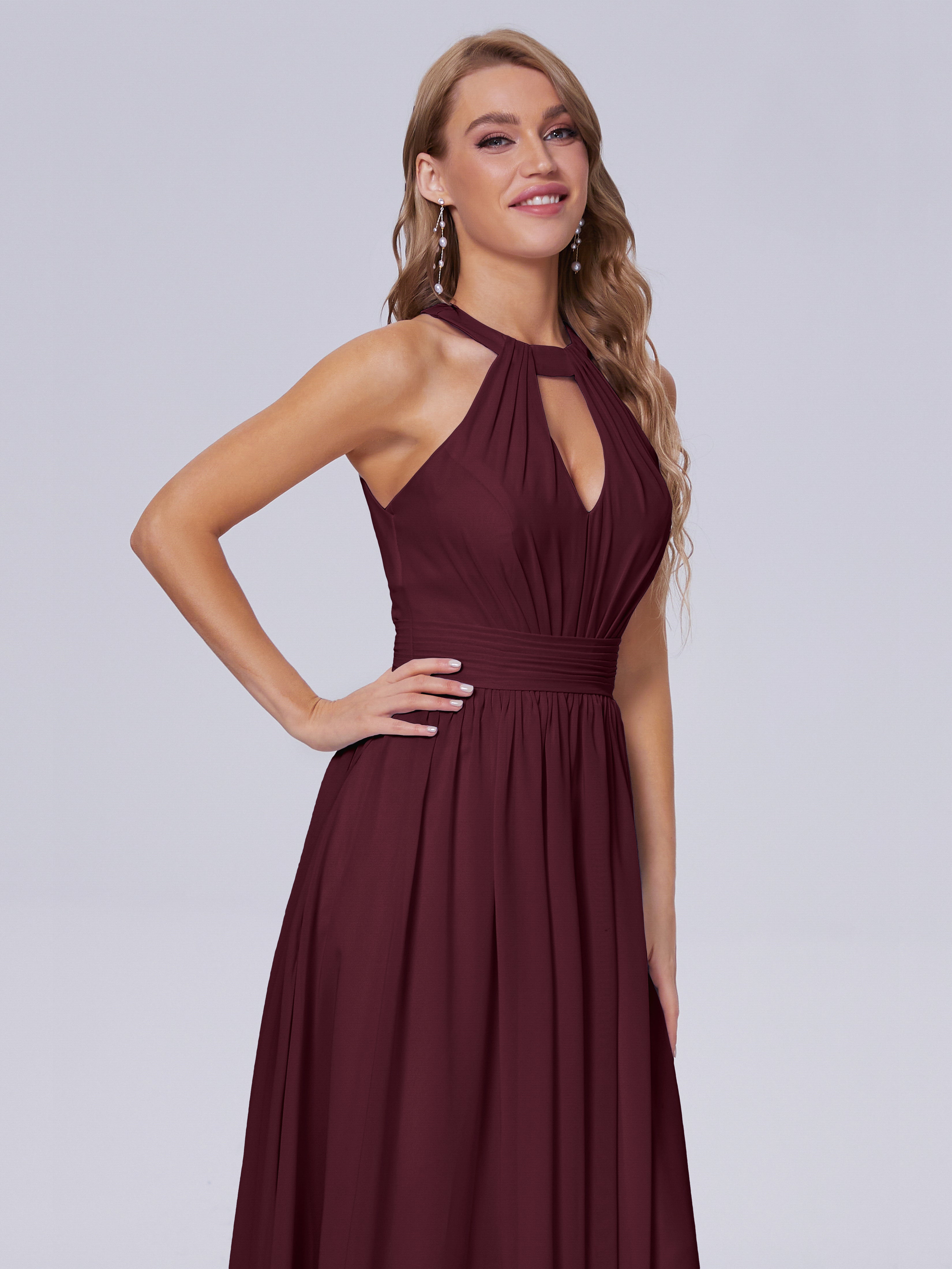Robes De Demoiselle D'Honneur Cabernet Balayage Traîne Mousseline Robes Demoiselle D'Honneur