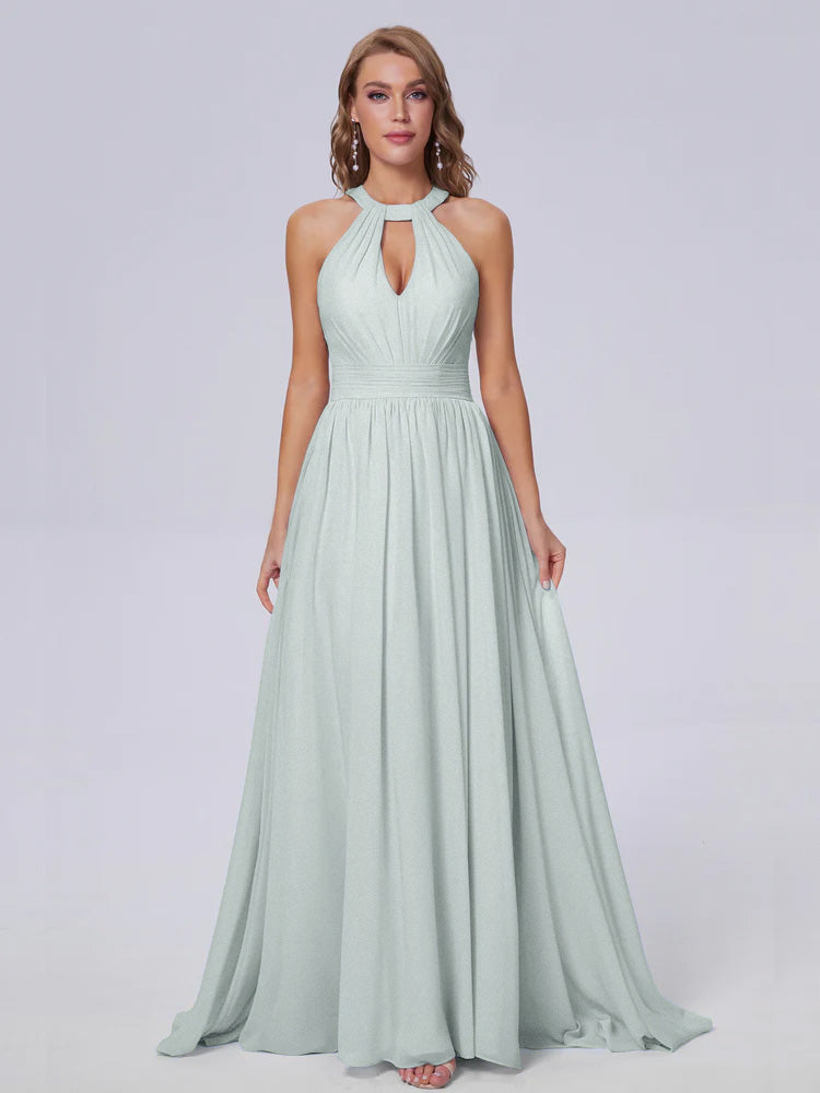 Robe Demoiselle D Honneur Celadon Balayage Traîne Mousseline Robes Demoiselle D'Honneur
