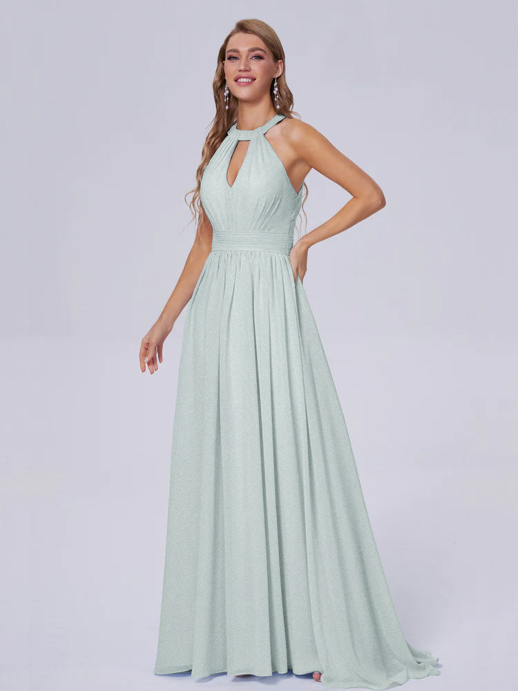 Robe Demoiselle D Honneur Celadon Balayage Traîne Mousseline Robes Demoiselle D'Honneur