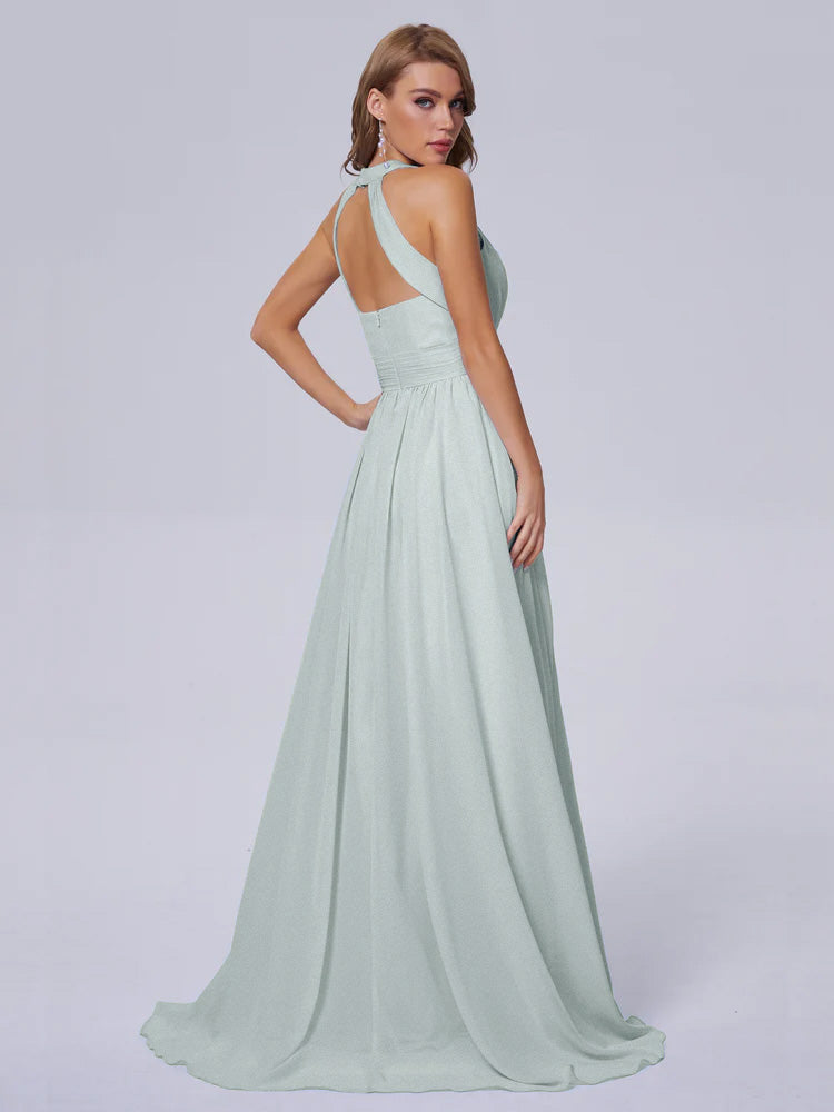 Robe Demoiselle D Honneur Celadon Balayage Traîne Mousseline Robes Demoiselle D'Honneur